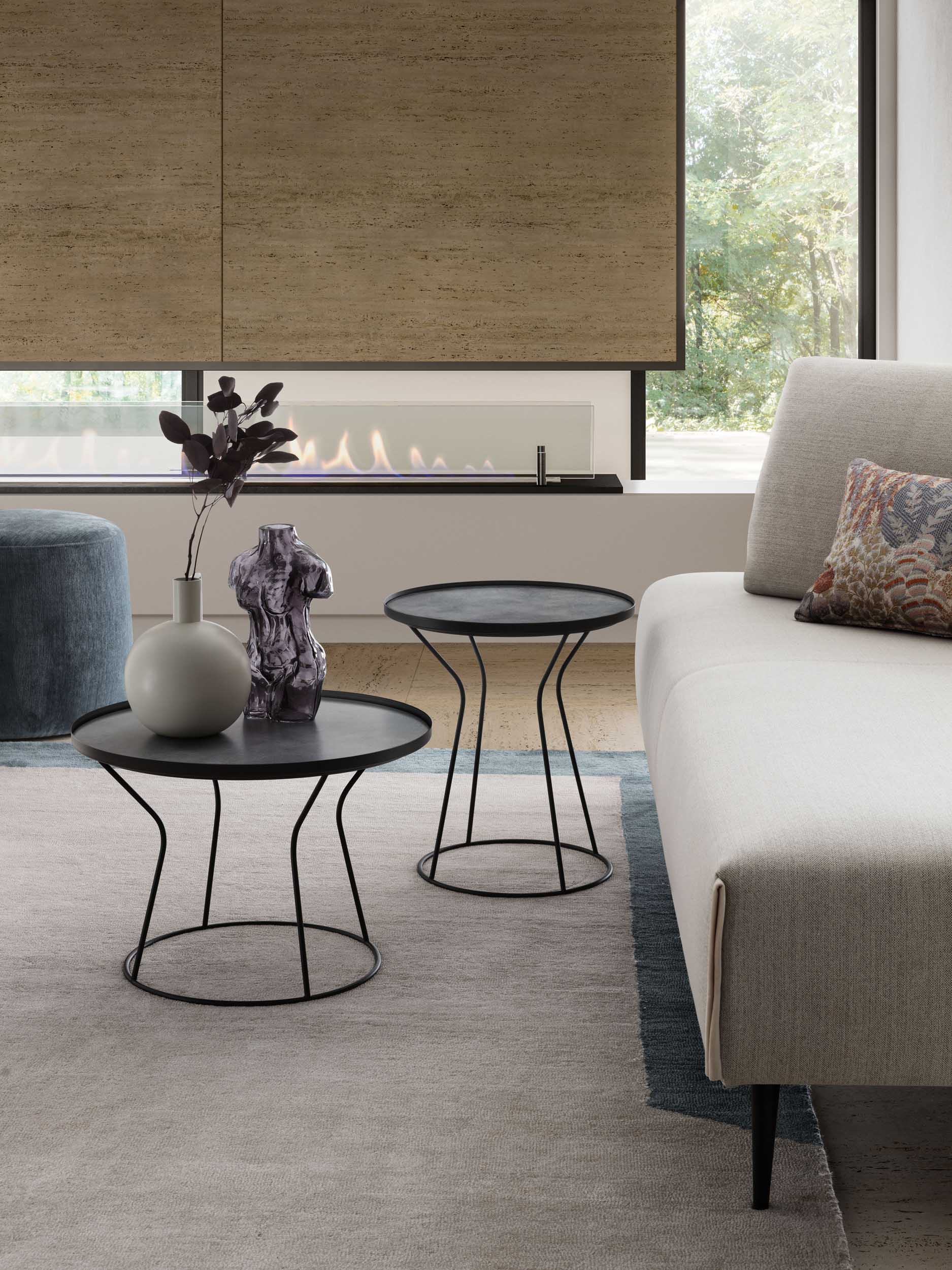 Round table in different diameters used in a living room.