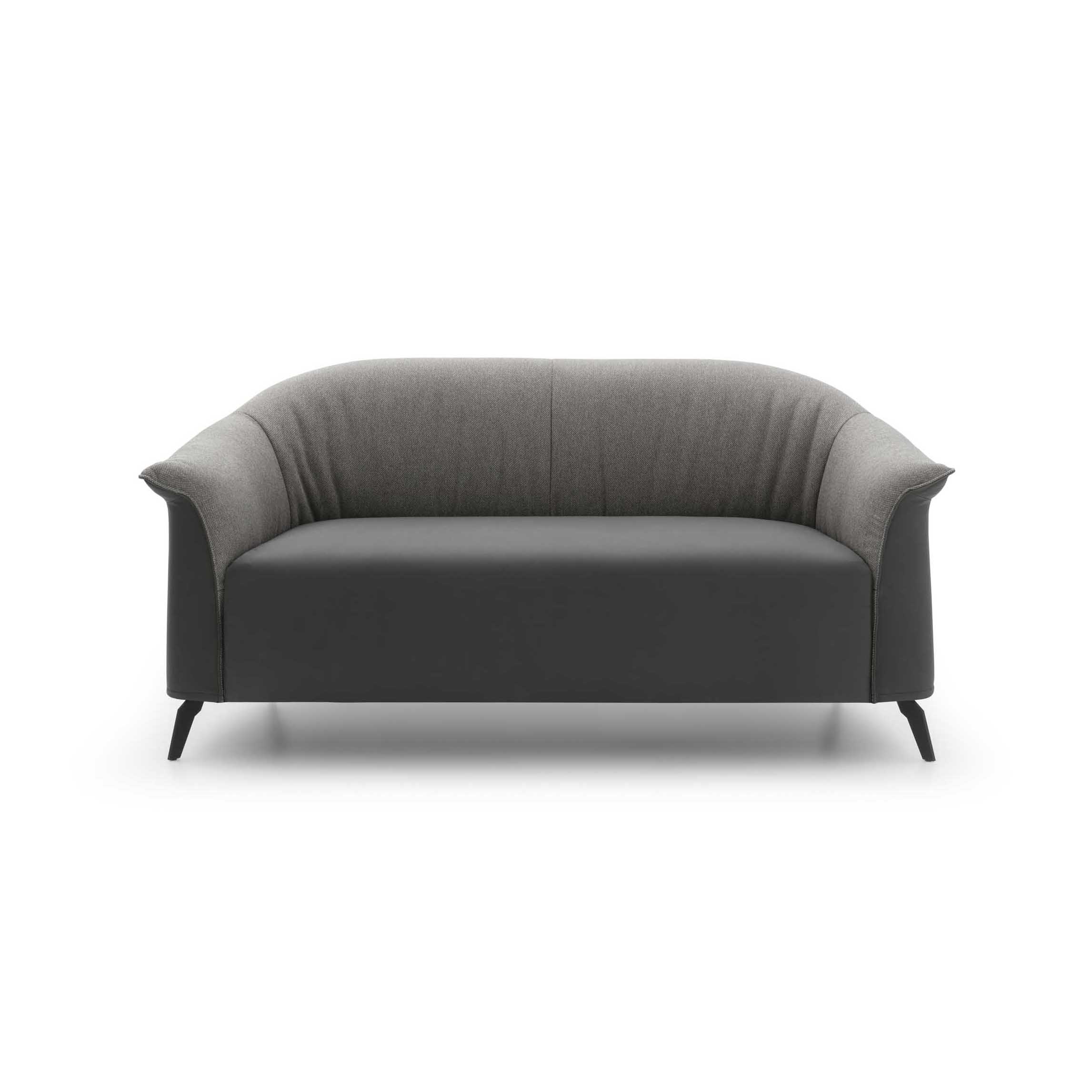 Modern two-seater loveseat with black seat and gray backrest
