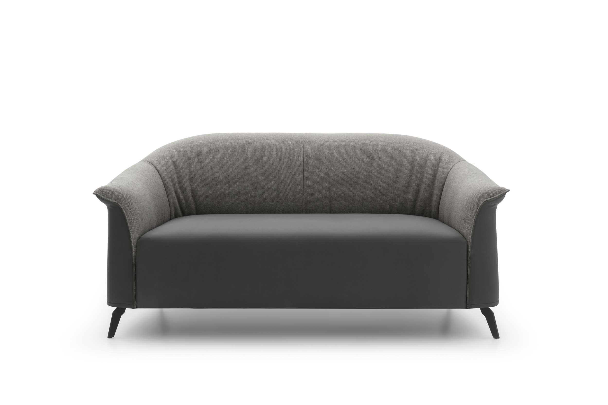 Modern two-seater loveseat with black seat and gray backrest