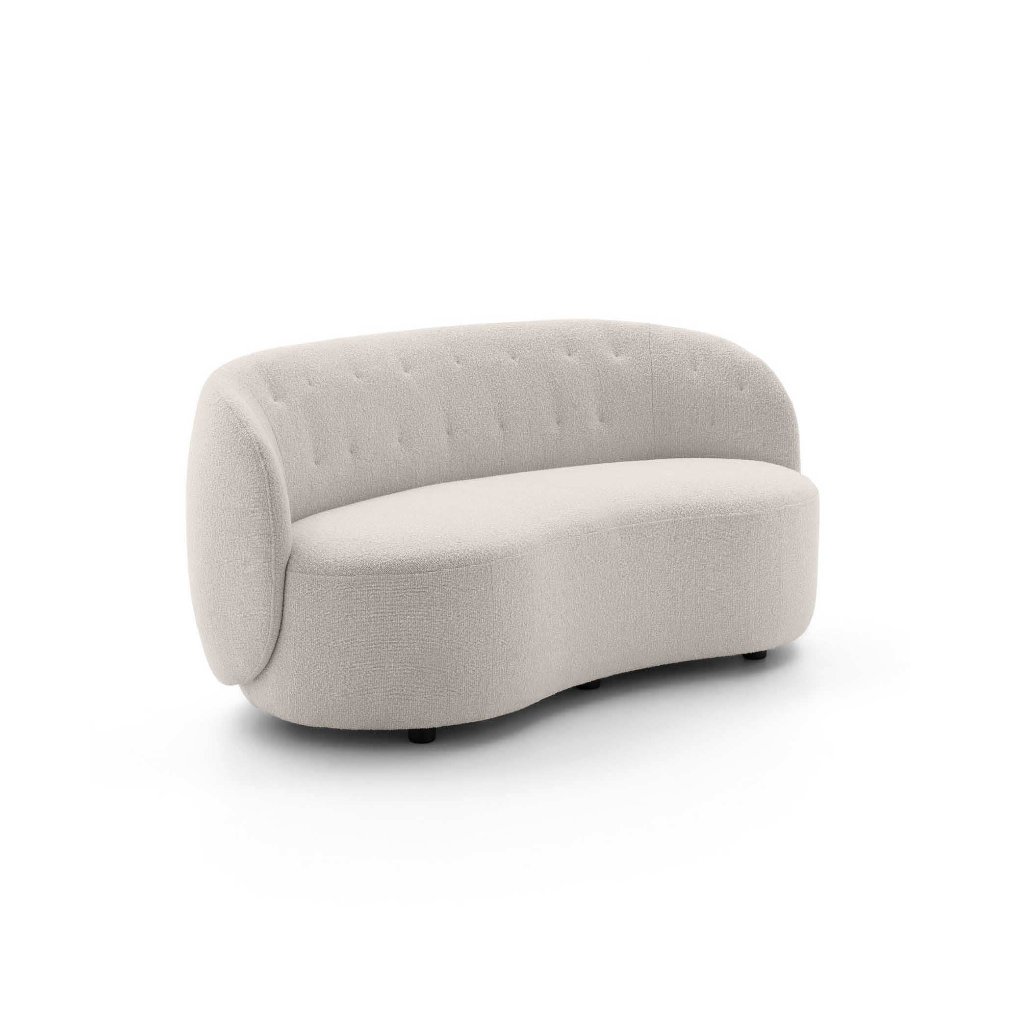 White curved loveseat with quilted backrest