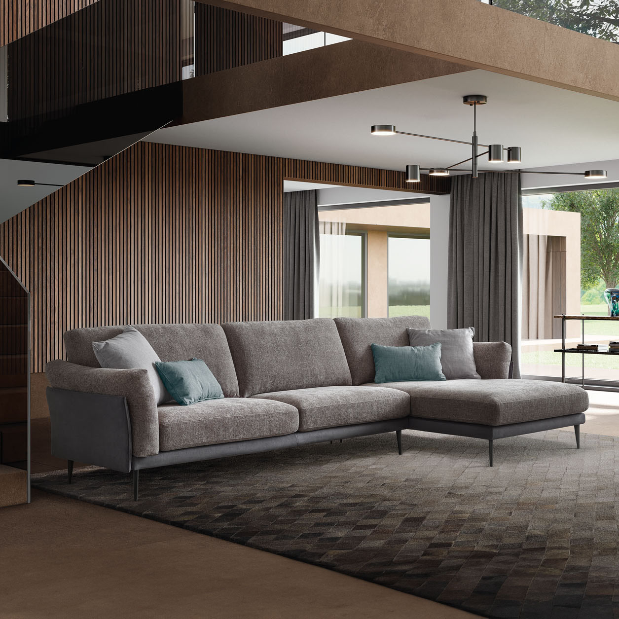 Modern modular sofa in a chaise configuration.