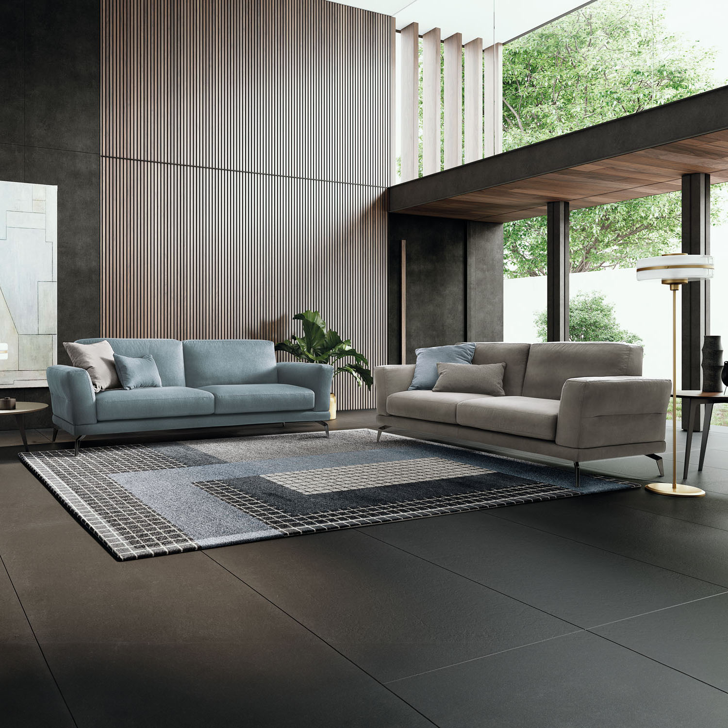 Sectional sofa in a linear configuration.