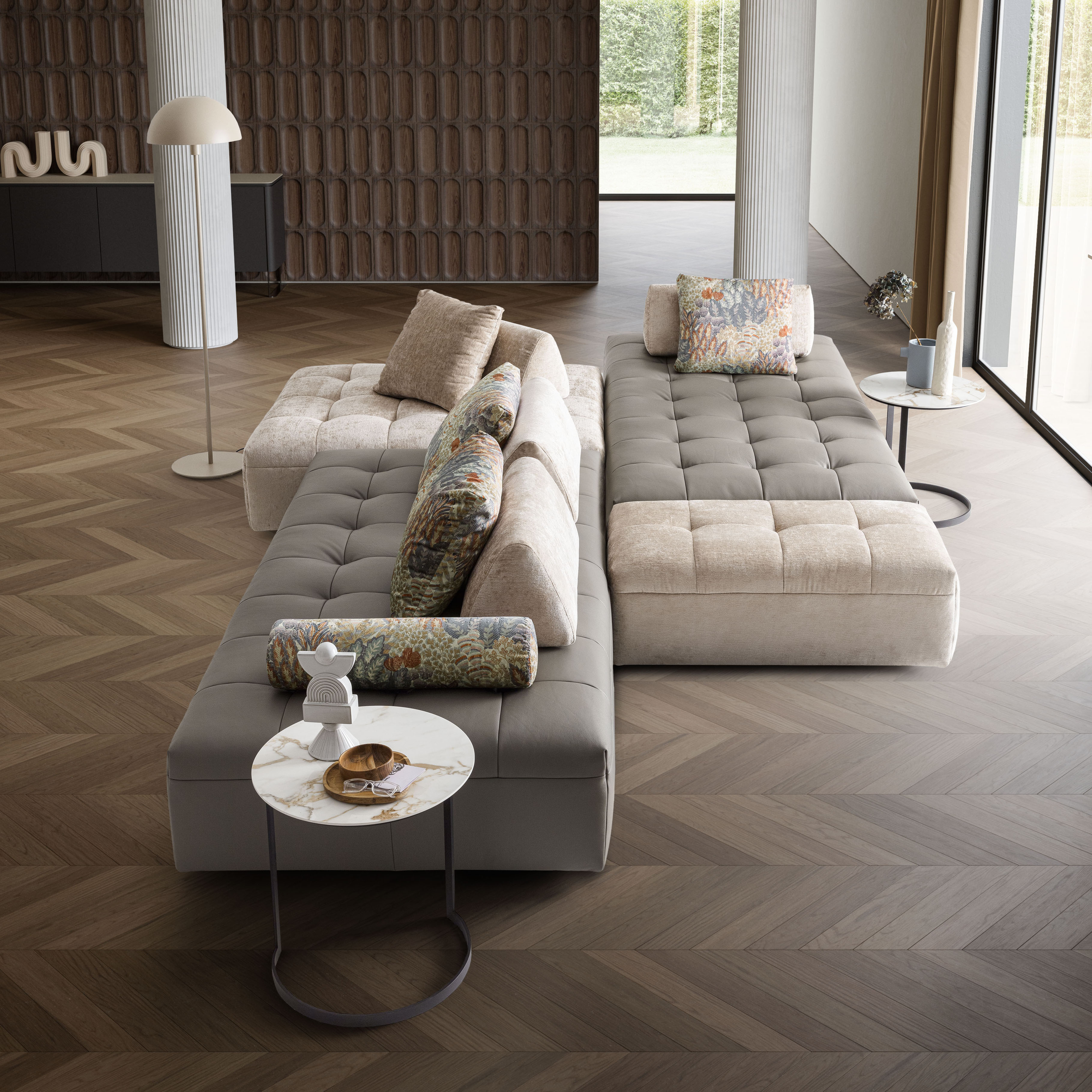 Modular sofas Modular sofas placed side by side in a spacious modern living room