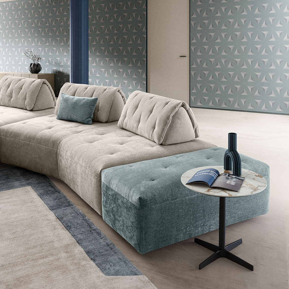 Quilted modular sofa Modular sofa with quilted upholstery in velvet-like fabric