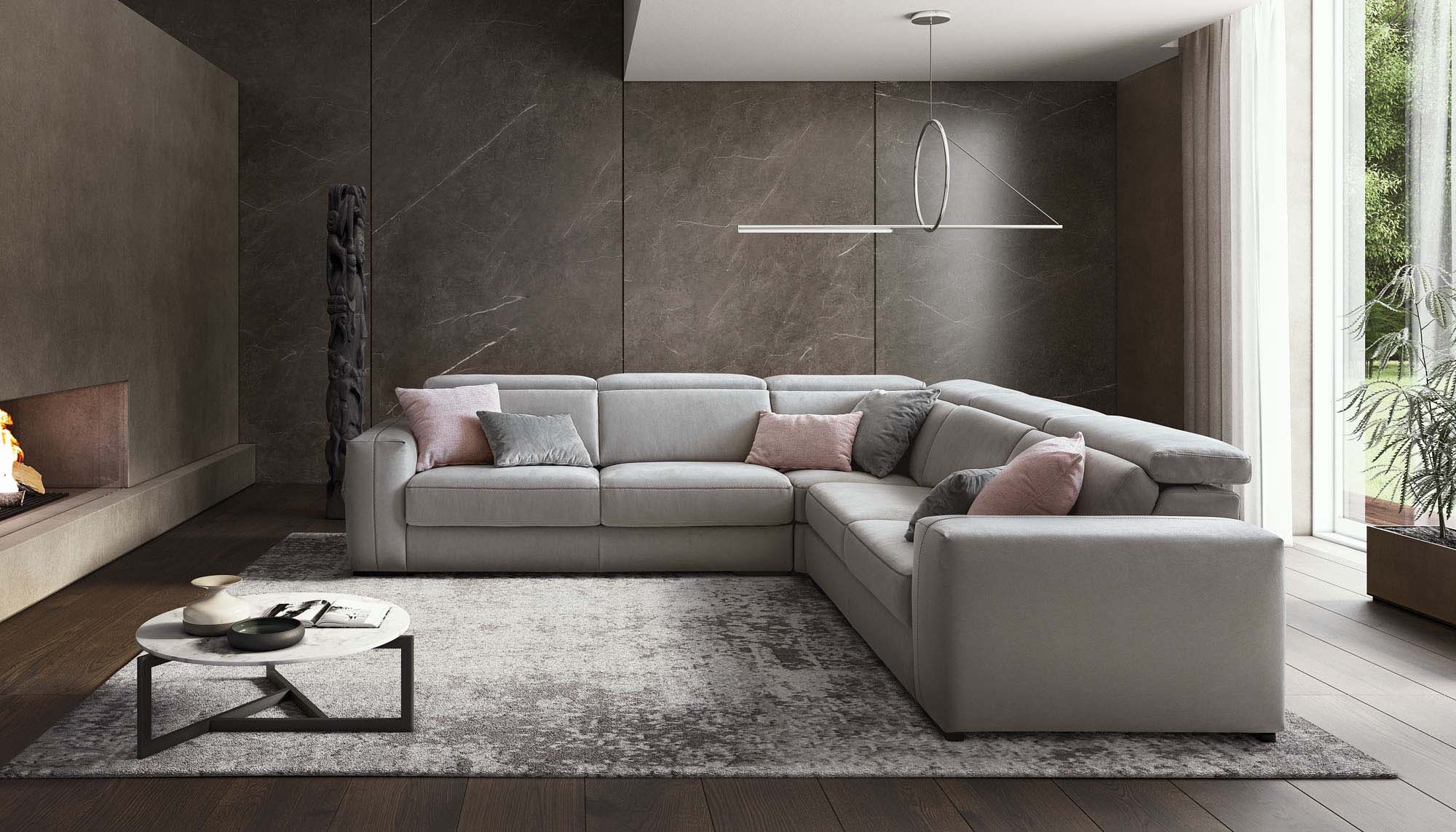 Modern living room in cool tones furnished with Astor corner sofa