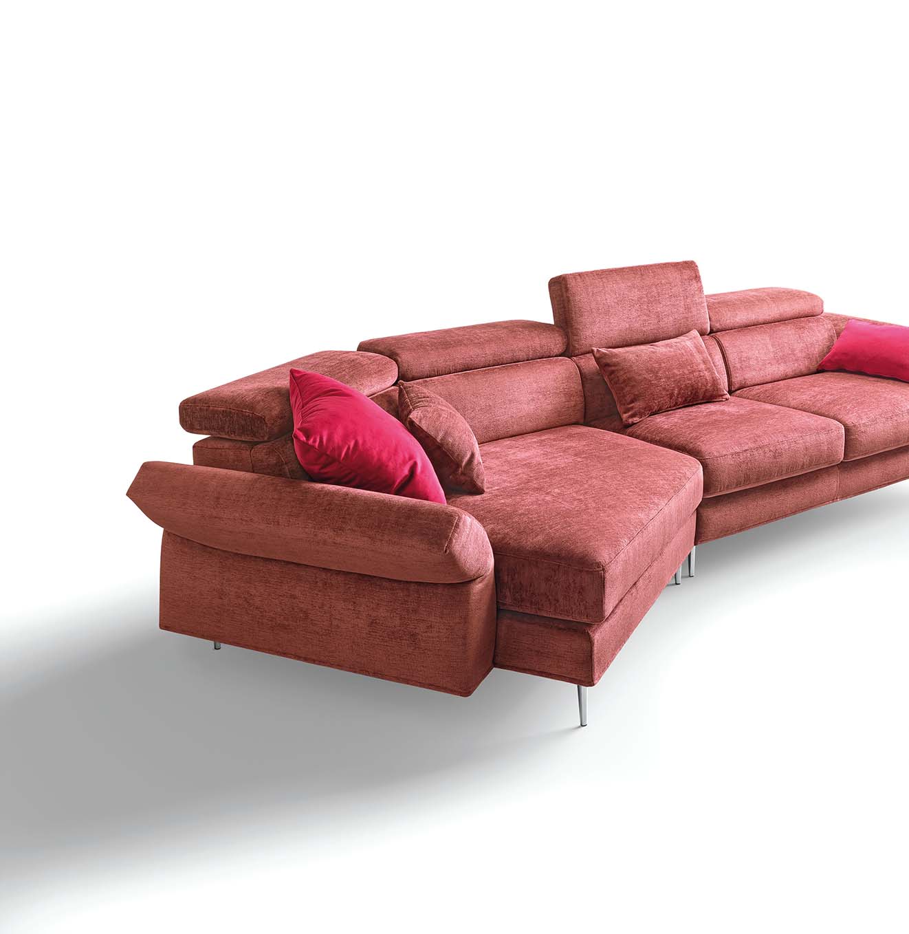 Side view of a sofa with asymmetrical side section