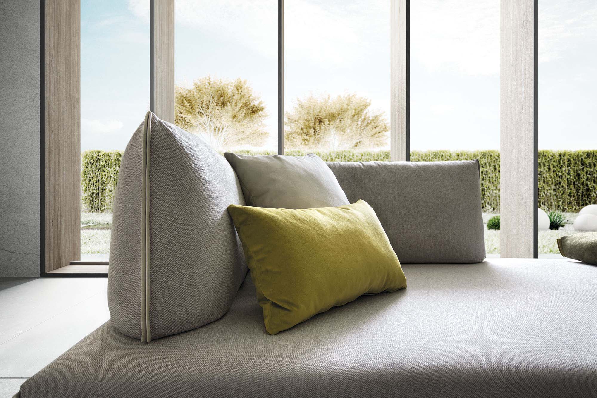 Detail of the Bacio sofa's movable backrest