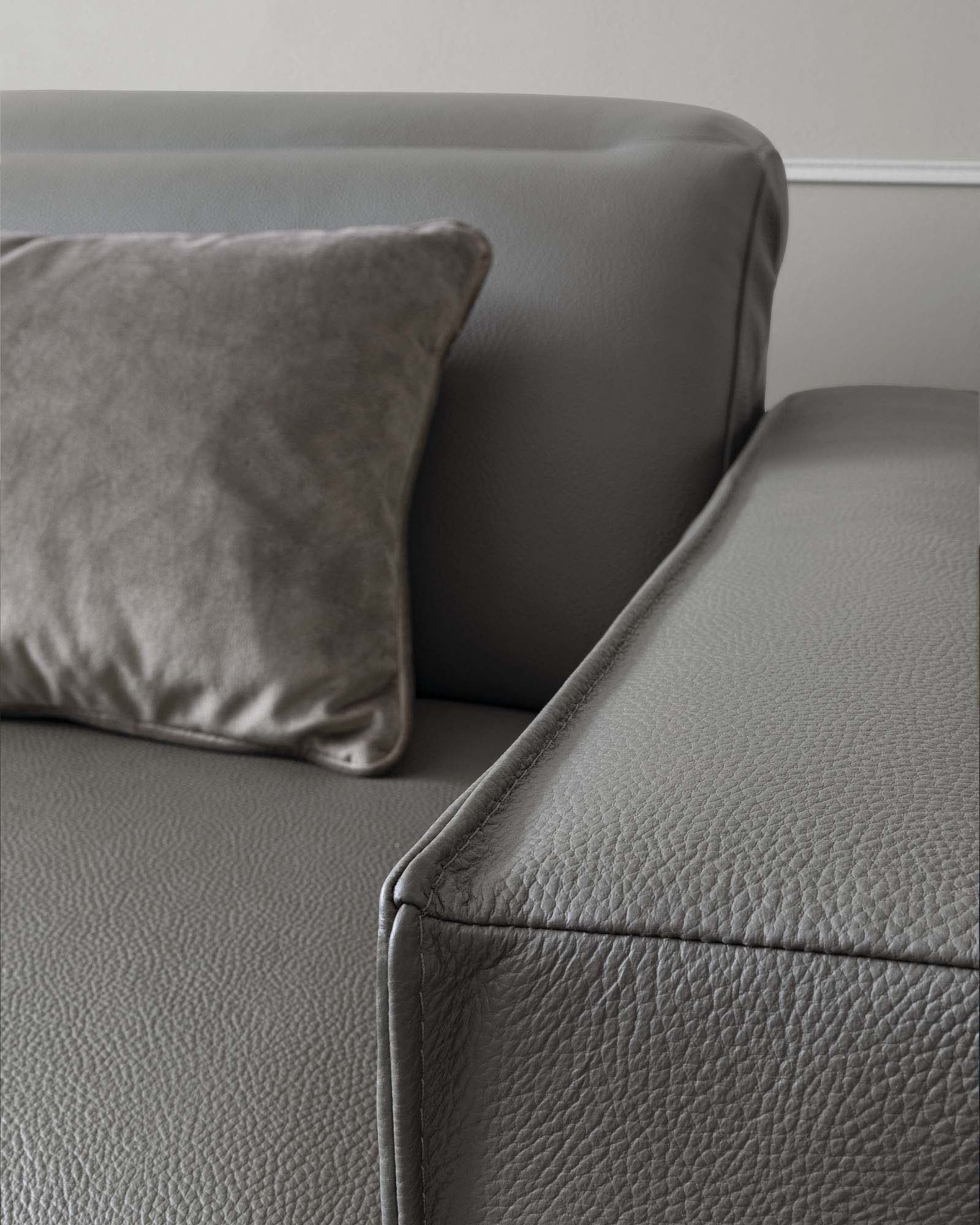 Detail of the Christopher sofa leather armrest