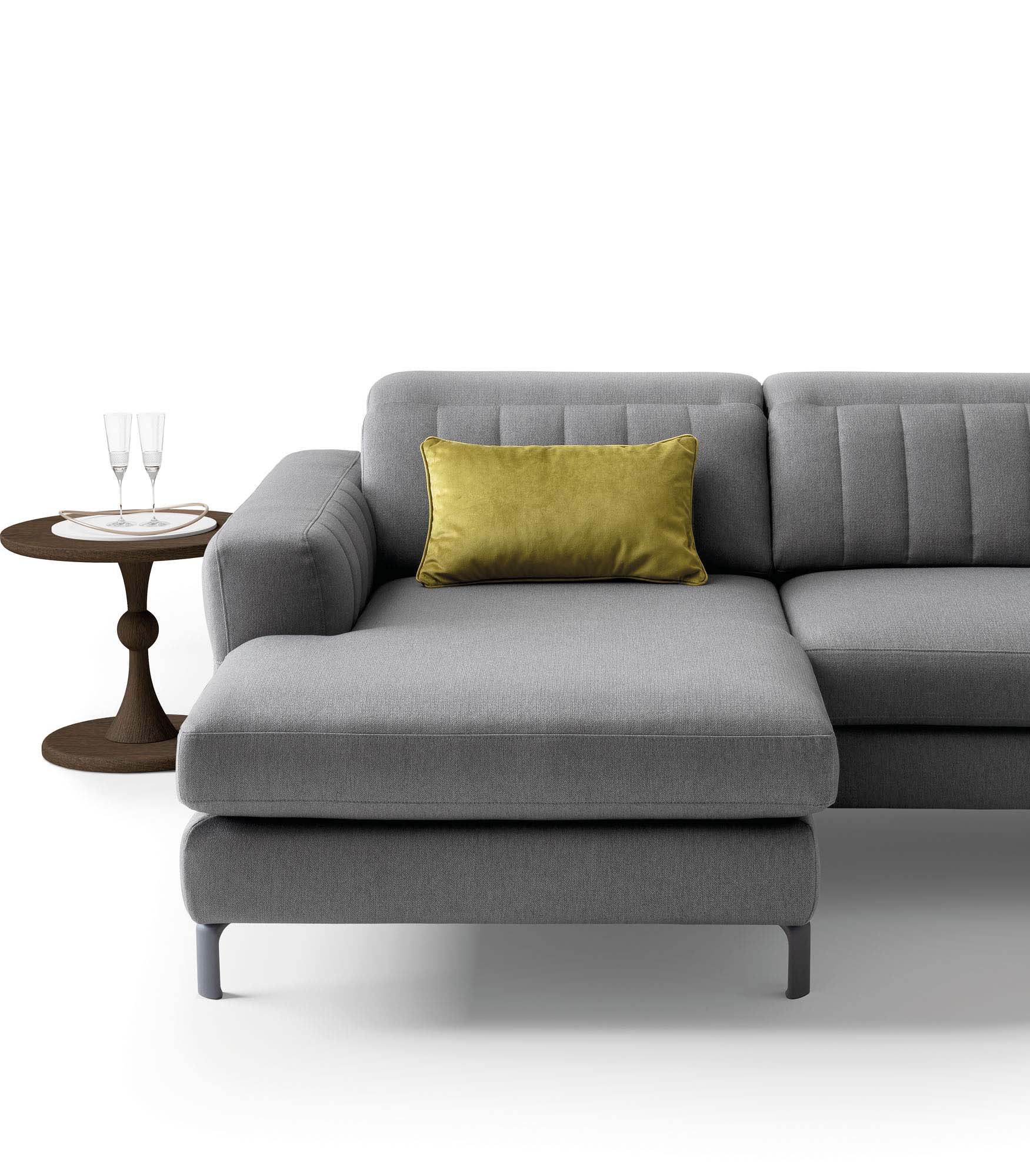 Detail of the Egon sofa chaise longue seat with high legs