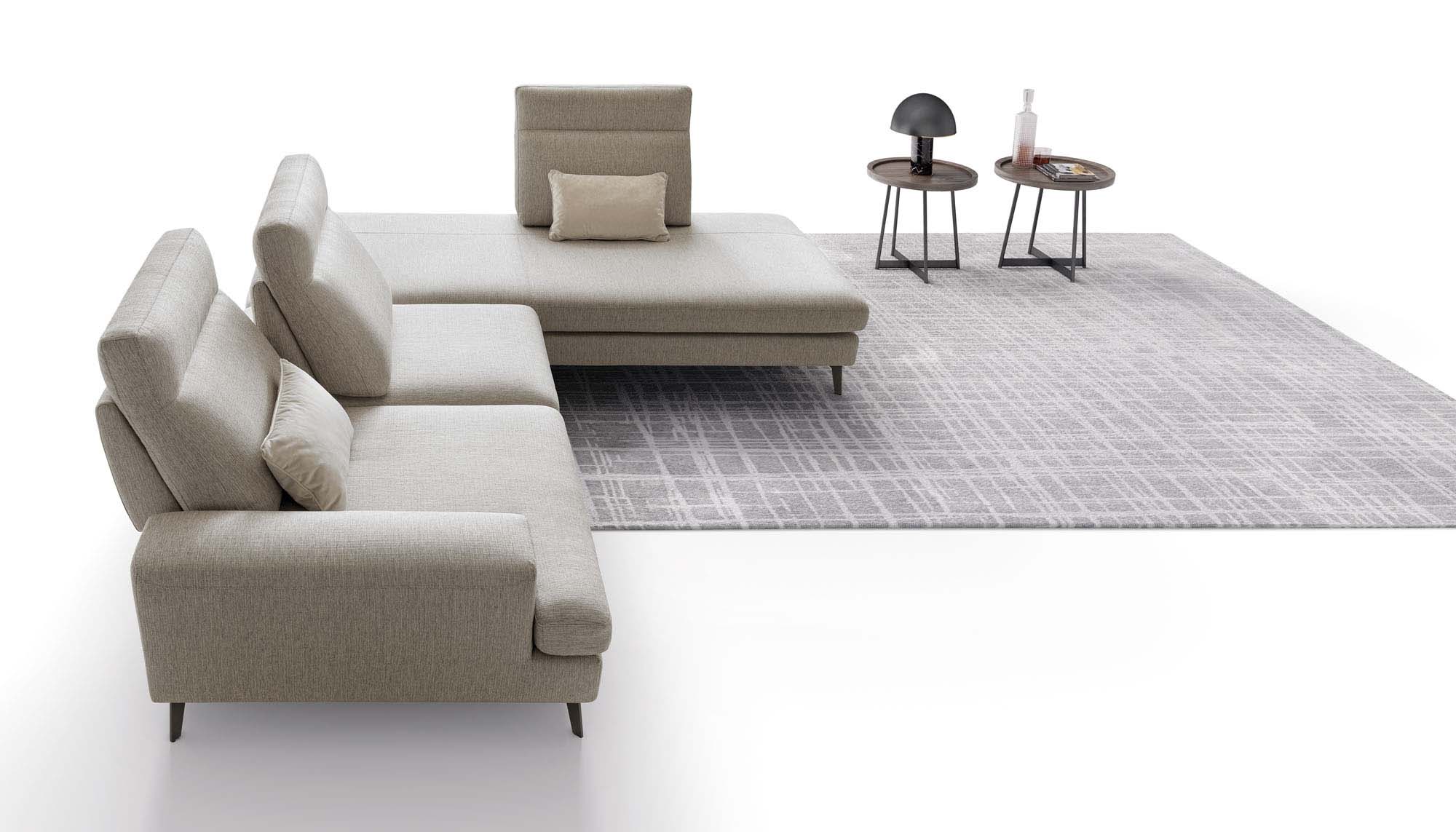 Designer white fabric chaise longue sofa with movable backrests