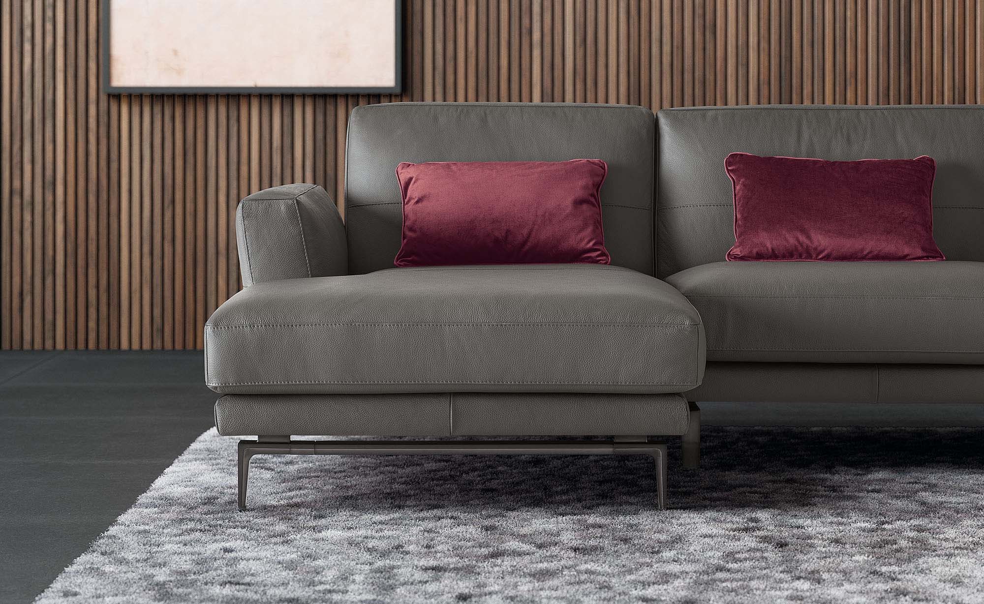 Detail of the Estate leather sofa seat and armrest