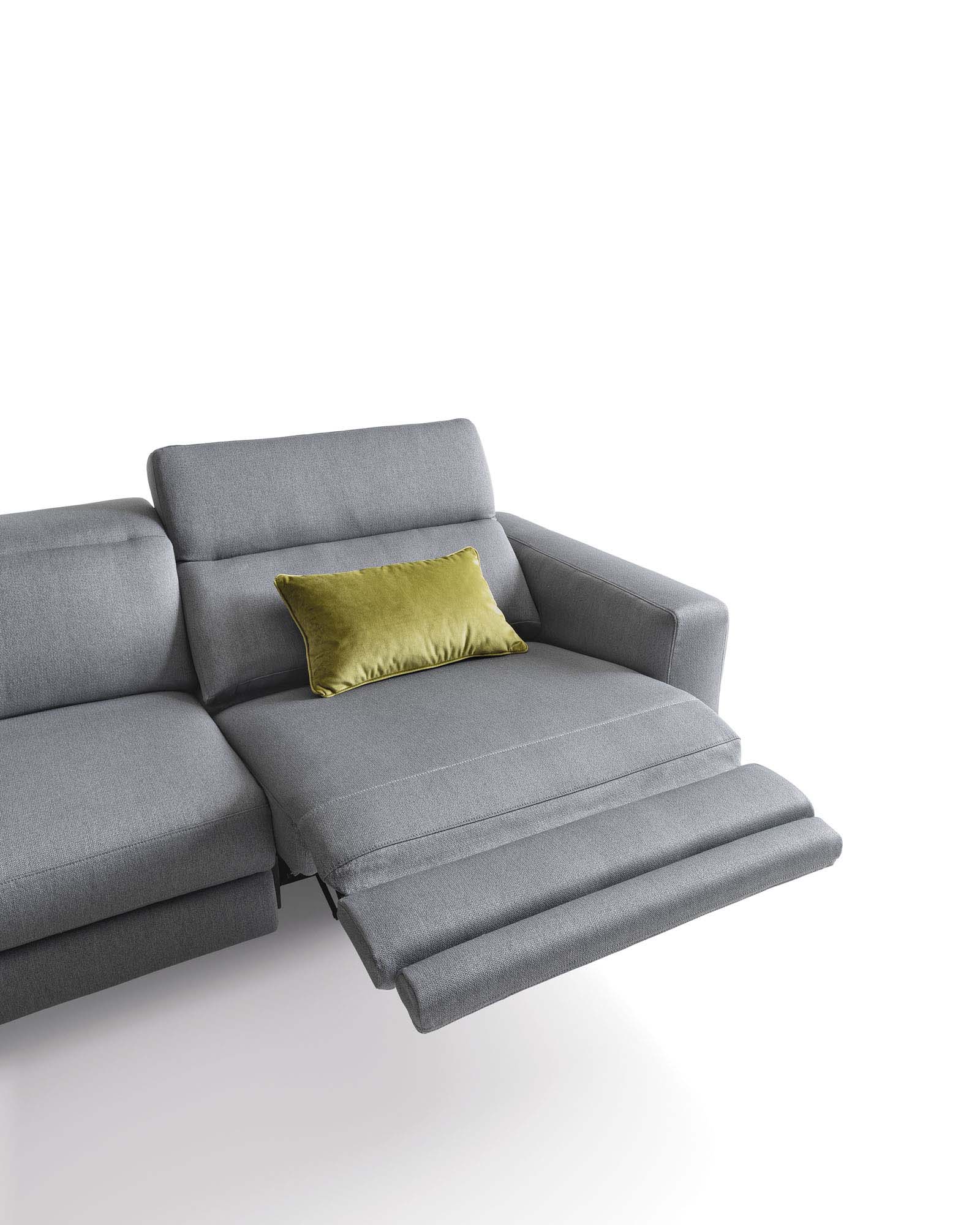 Detail of the Gareth fabric sofa's reclining mechanism