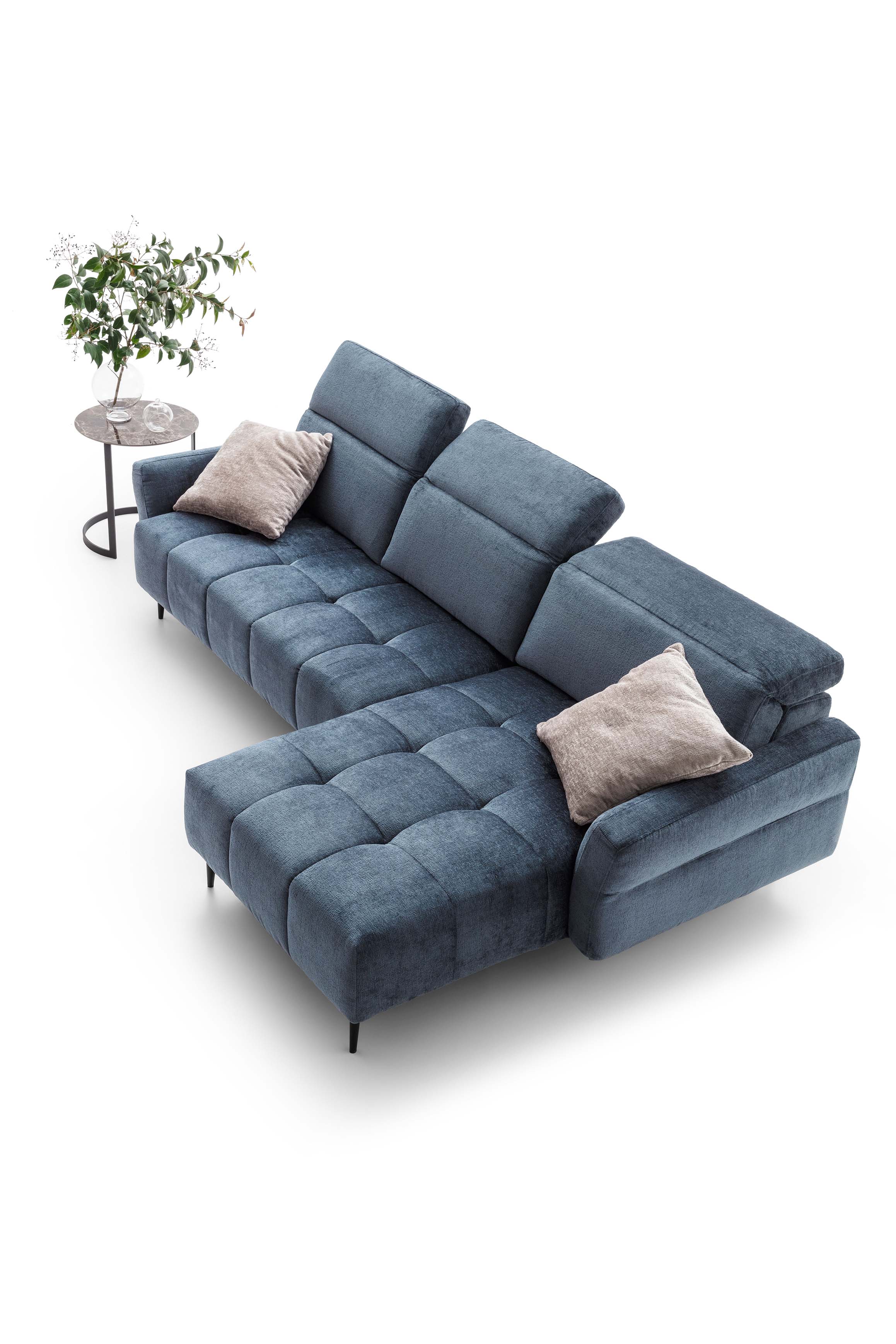 Sofa with Adjustable Headrests Open in Different Positions. Refined and Elegant Design