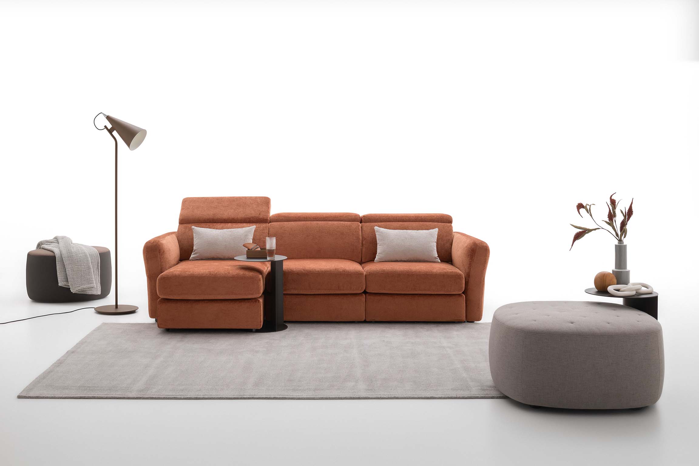 Brick orange Hill Double model sofa with sliding seat