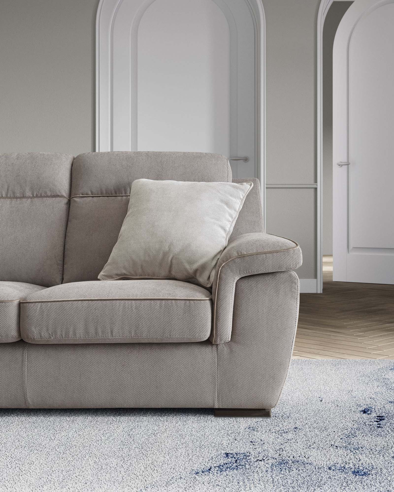 Detail of the Hollis sofa seat and armrest, fabric version