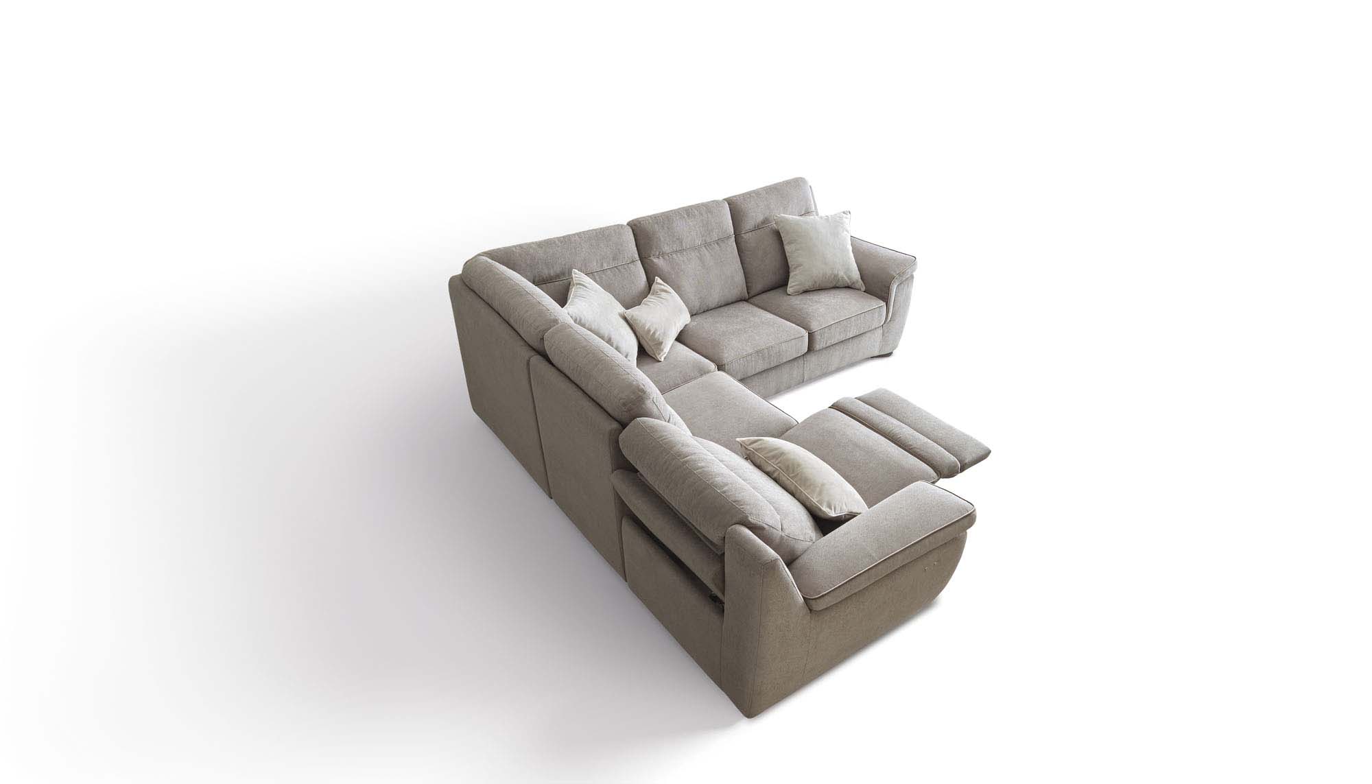 L-shaped sofa with extended reclining mechanism