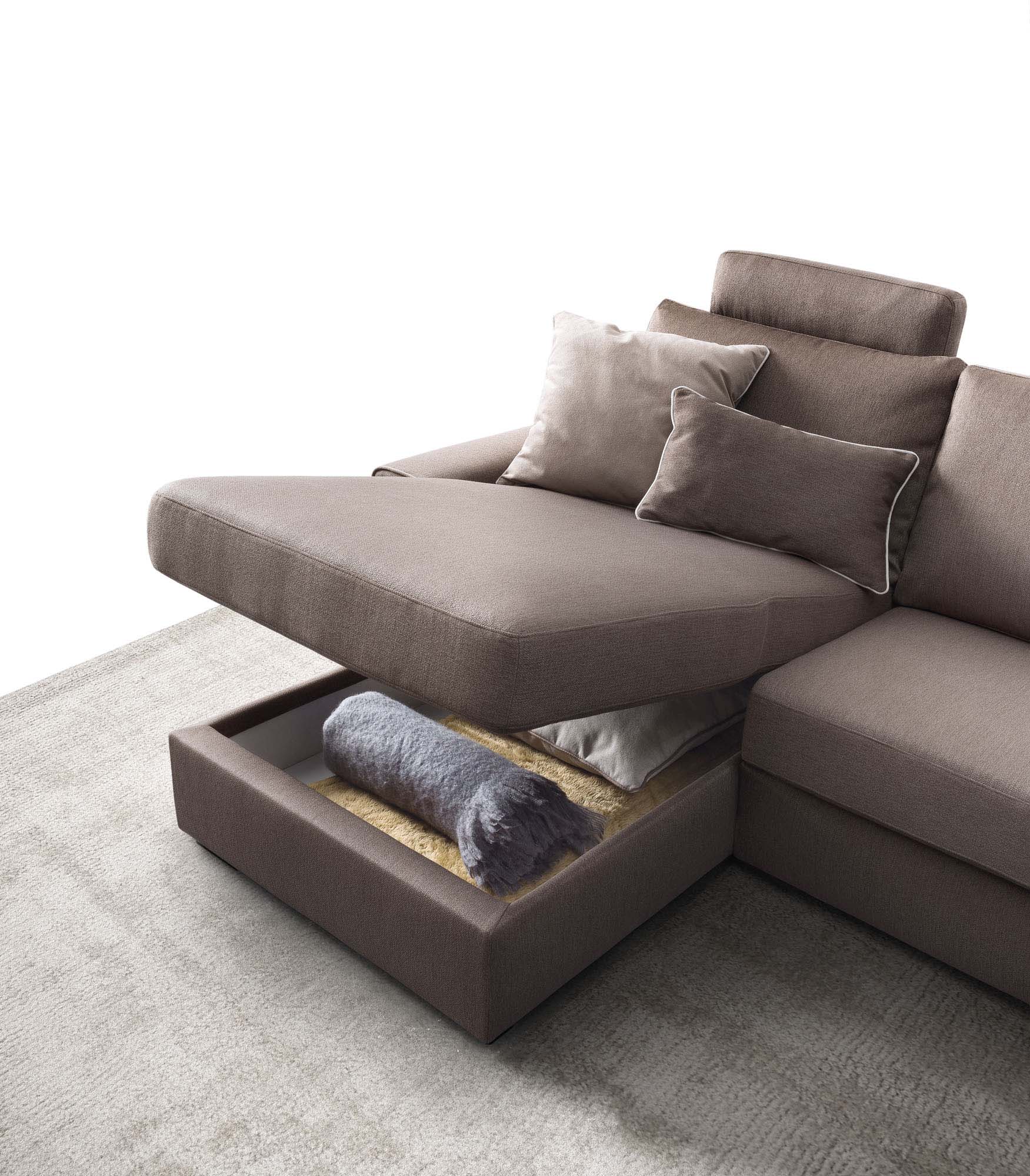 Modern brown sofa with storage chaise longue