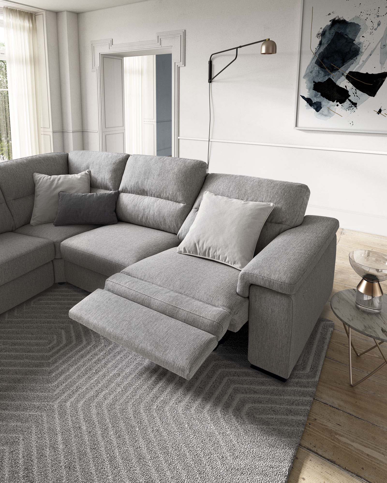 Classic grey sofa with electric relax mechanism