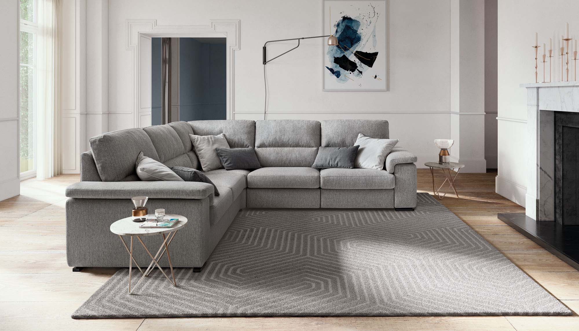Large grey corner sofa in classic style