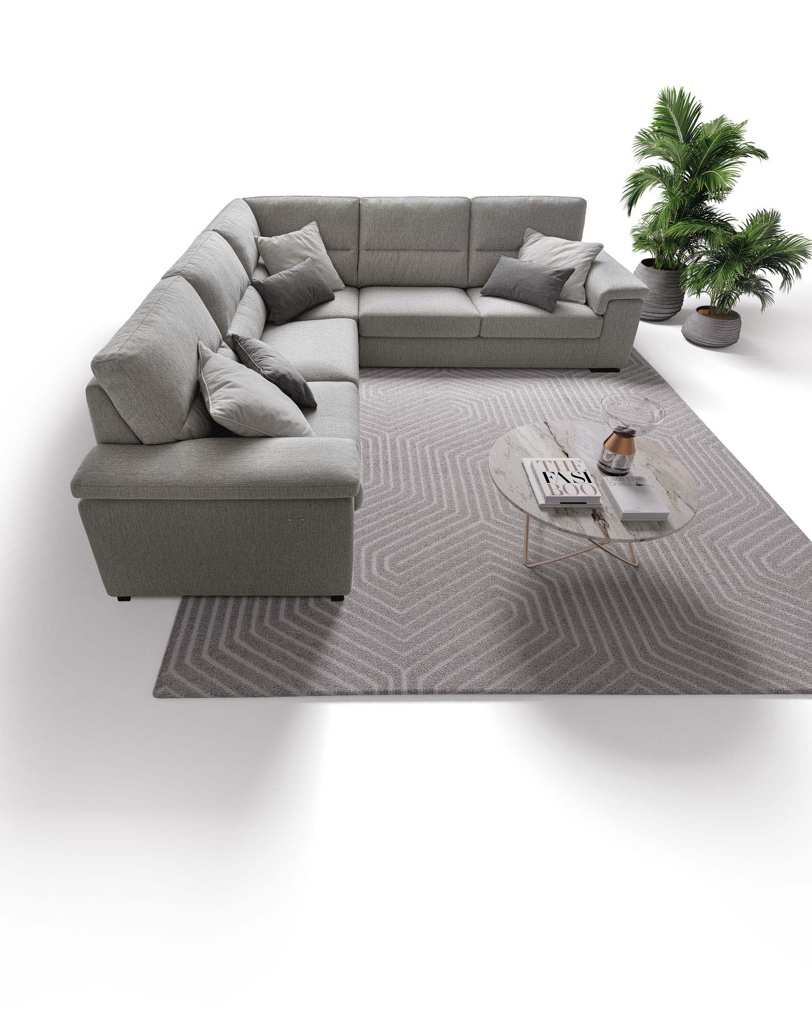 Sofa in corner version in 100% removable fabric covering