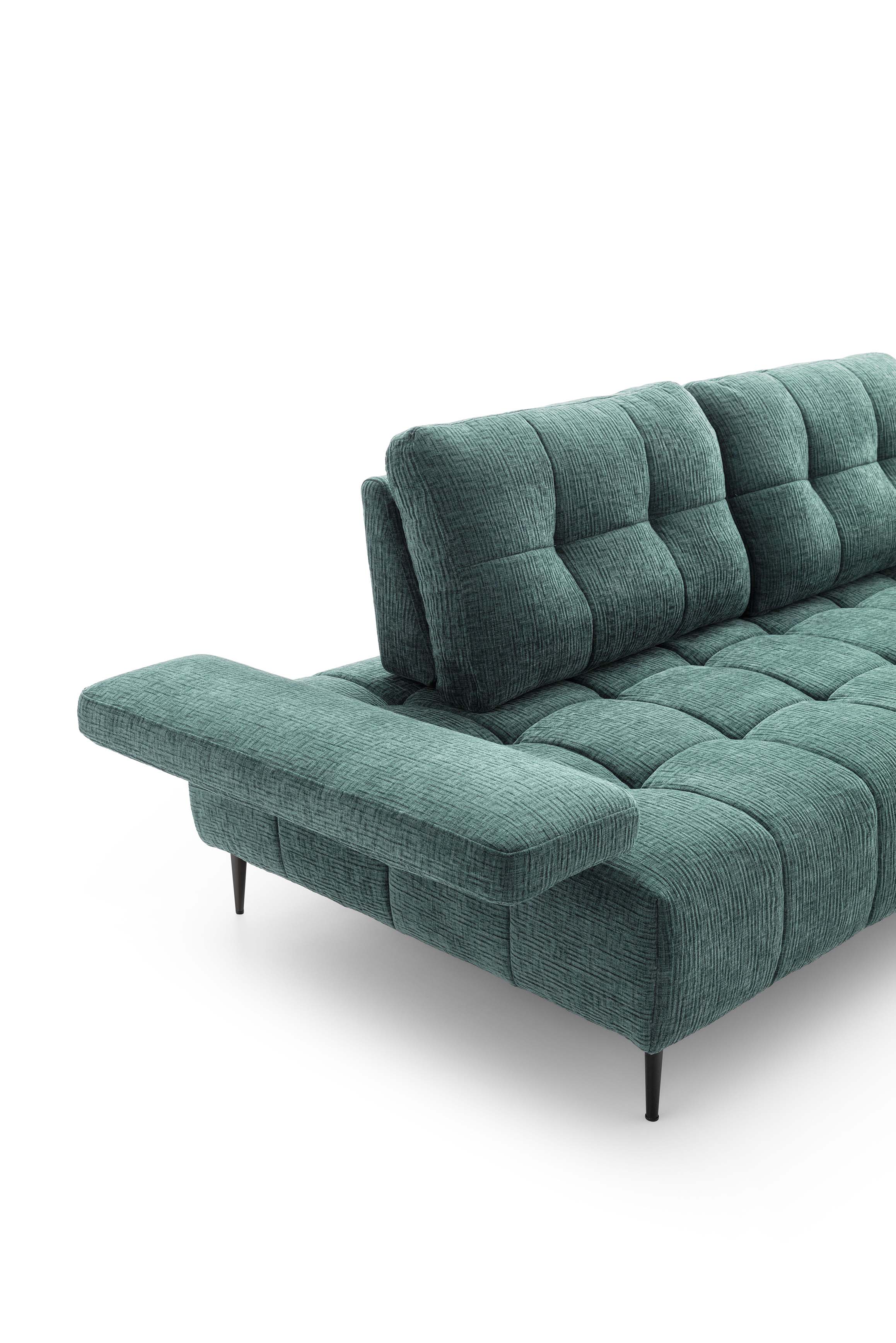 Sofa with extended armrest and closed backrest for a comfortable