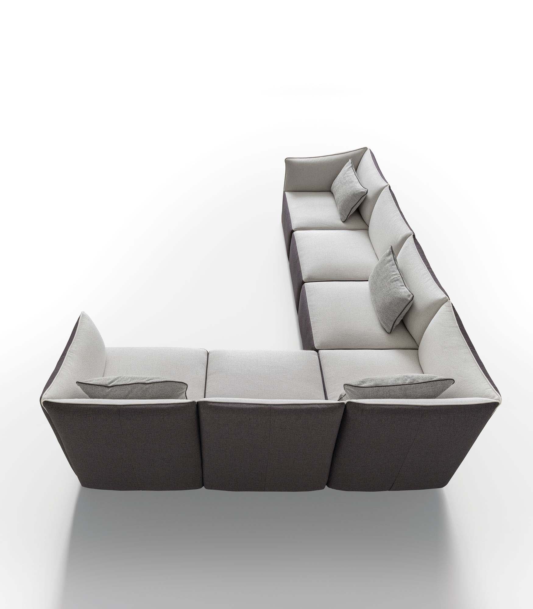 Cube-shaped sofa in a corner configuration