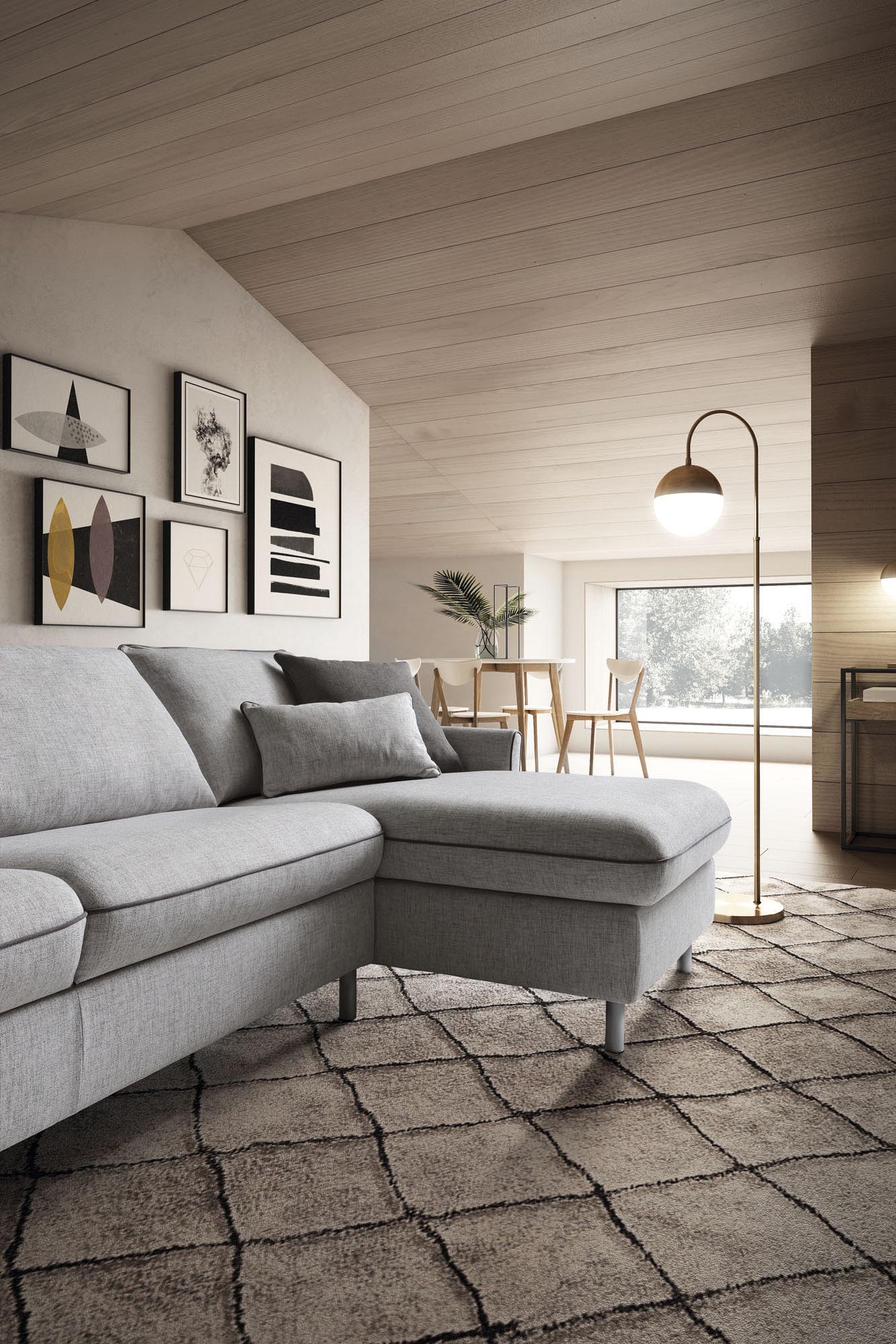 Detail of the Bali sofa chaise longue. Gray with contrasting perimeter piping