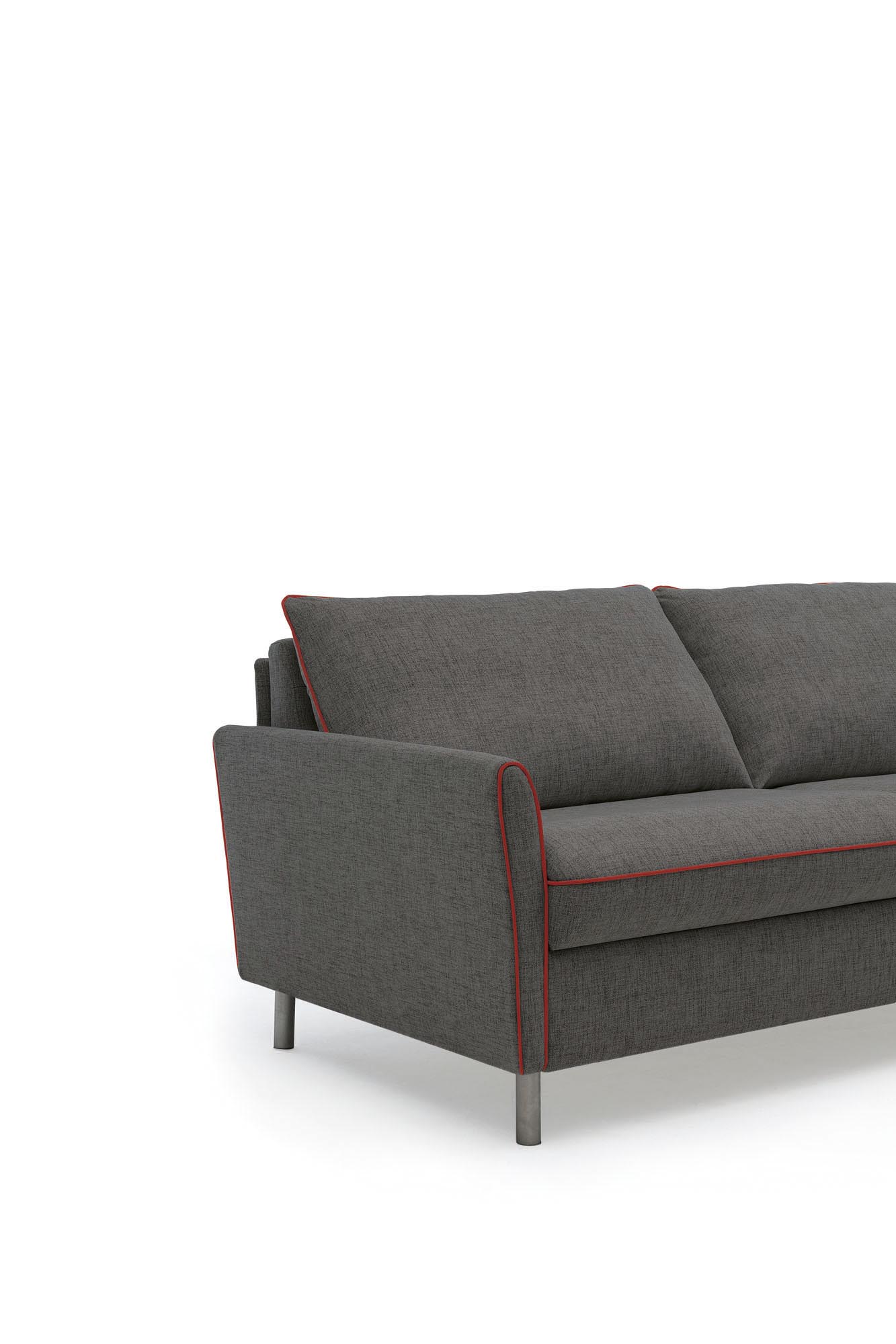 Bali LeComfort sofa bed in dark gray fabric with elegant red piping