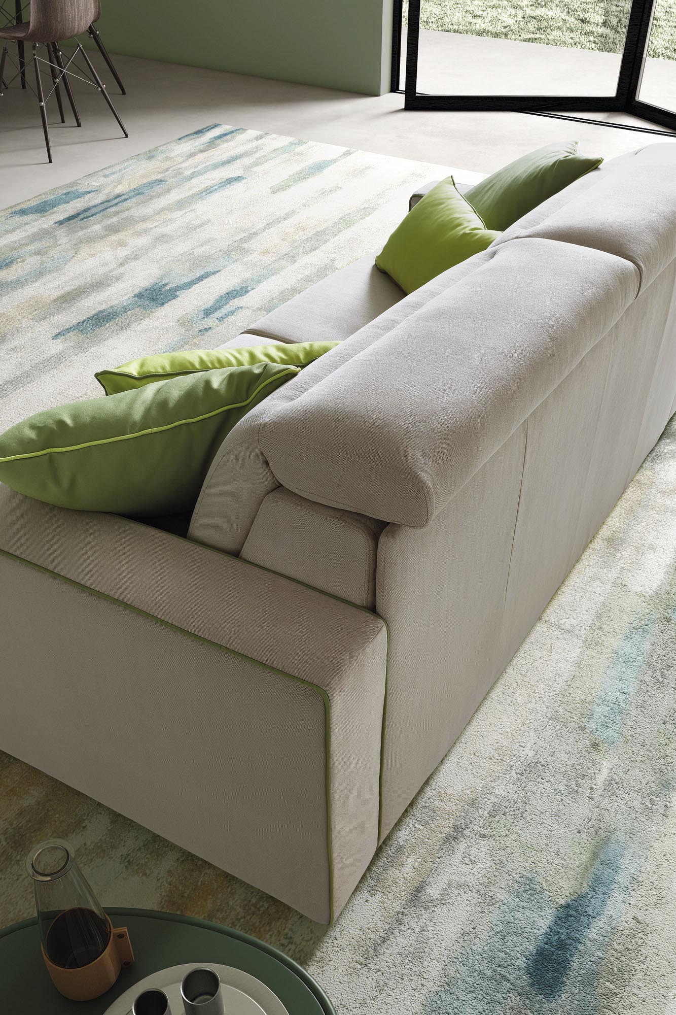 Detail of the backrest of the Barbados sofa bed with adjustable headrests