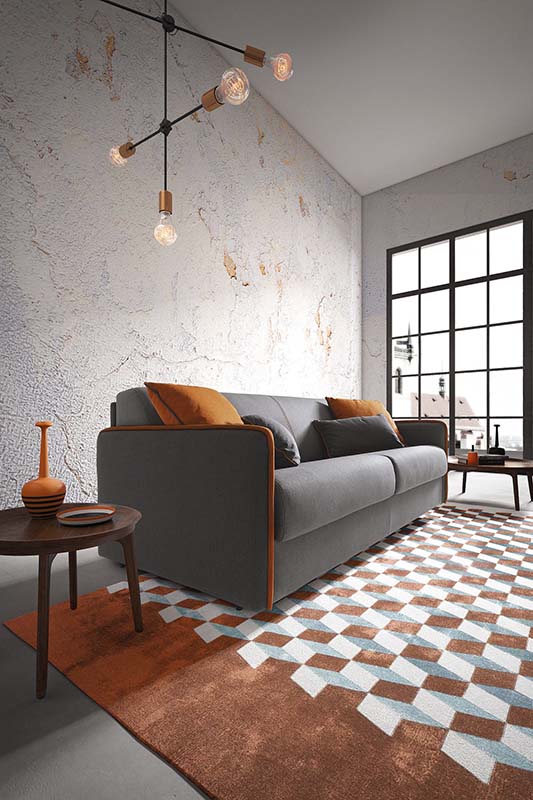 Linear sofa in dark gray removable and washable fabric