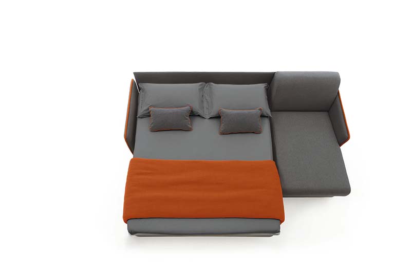 Two-seater sofa bed plus chaise longue. Open mechanism