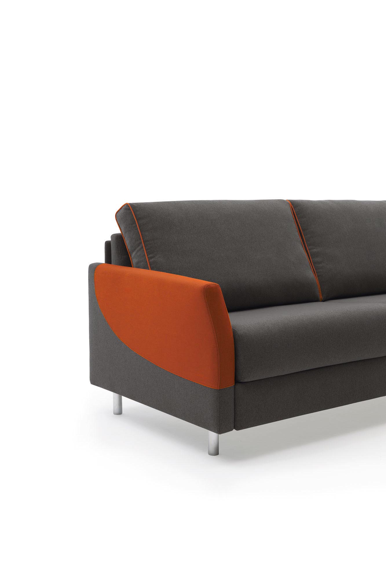 Maldive sofa bed with Sailing model armrest, gray and orange version
