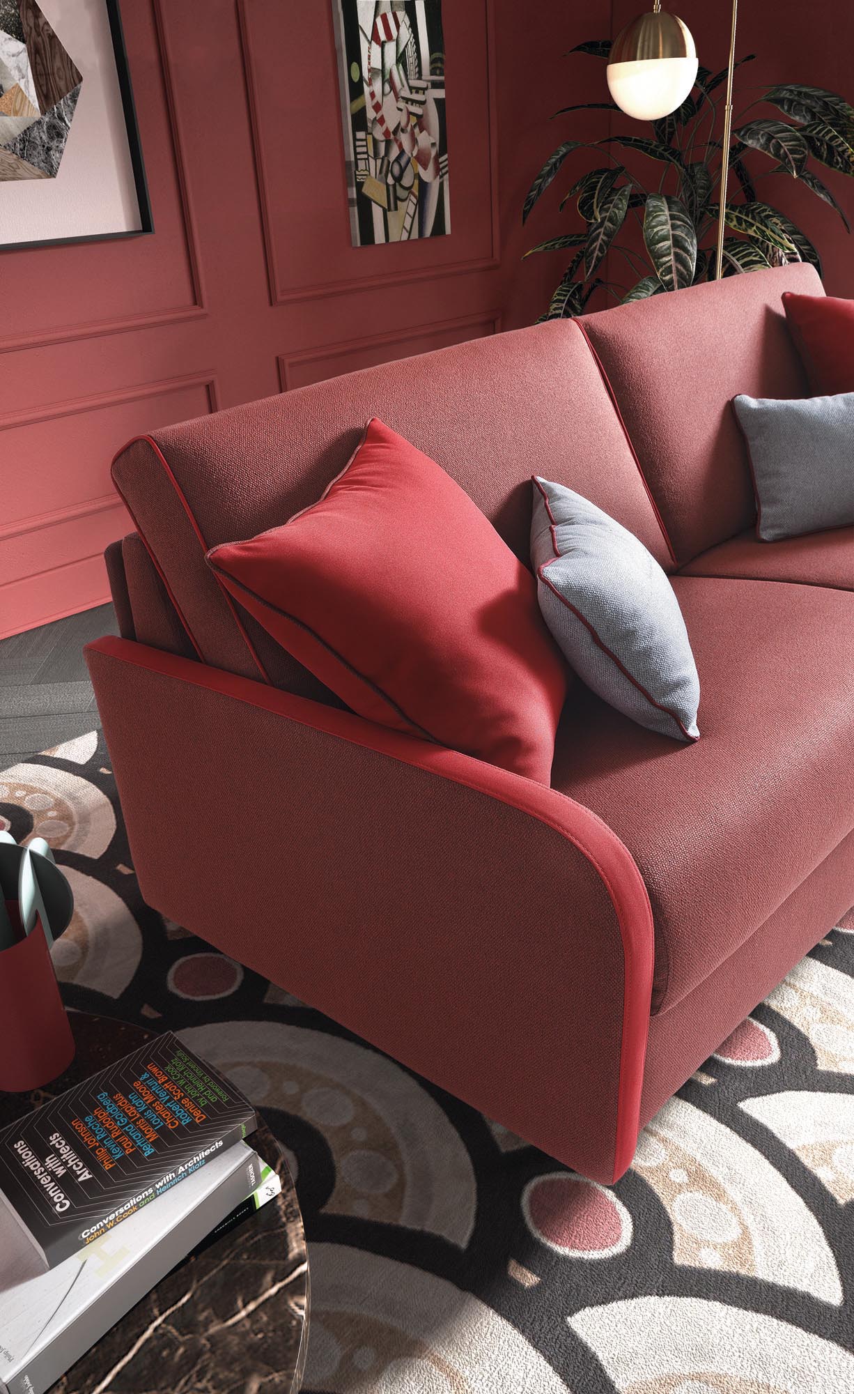 Santorini sofa bed: detail of the armrest and seat