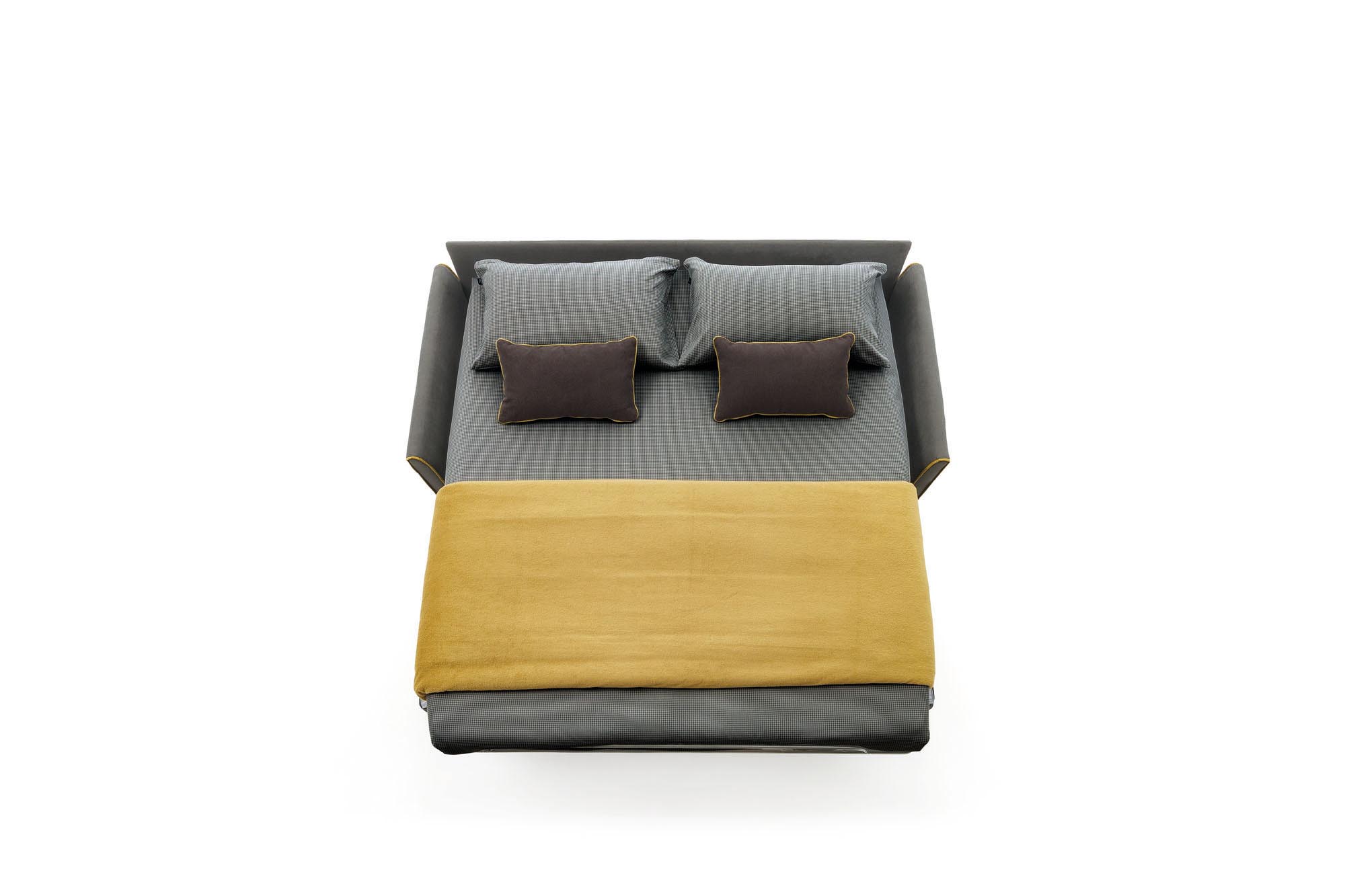 Tahiti convertible sofa opened with bed mechanism and open two-seater mattress