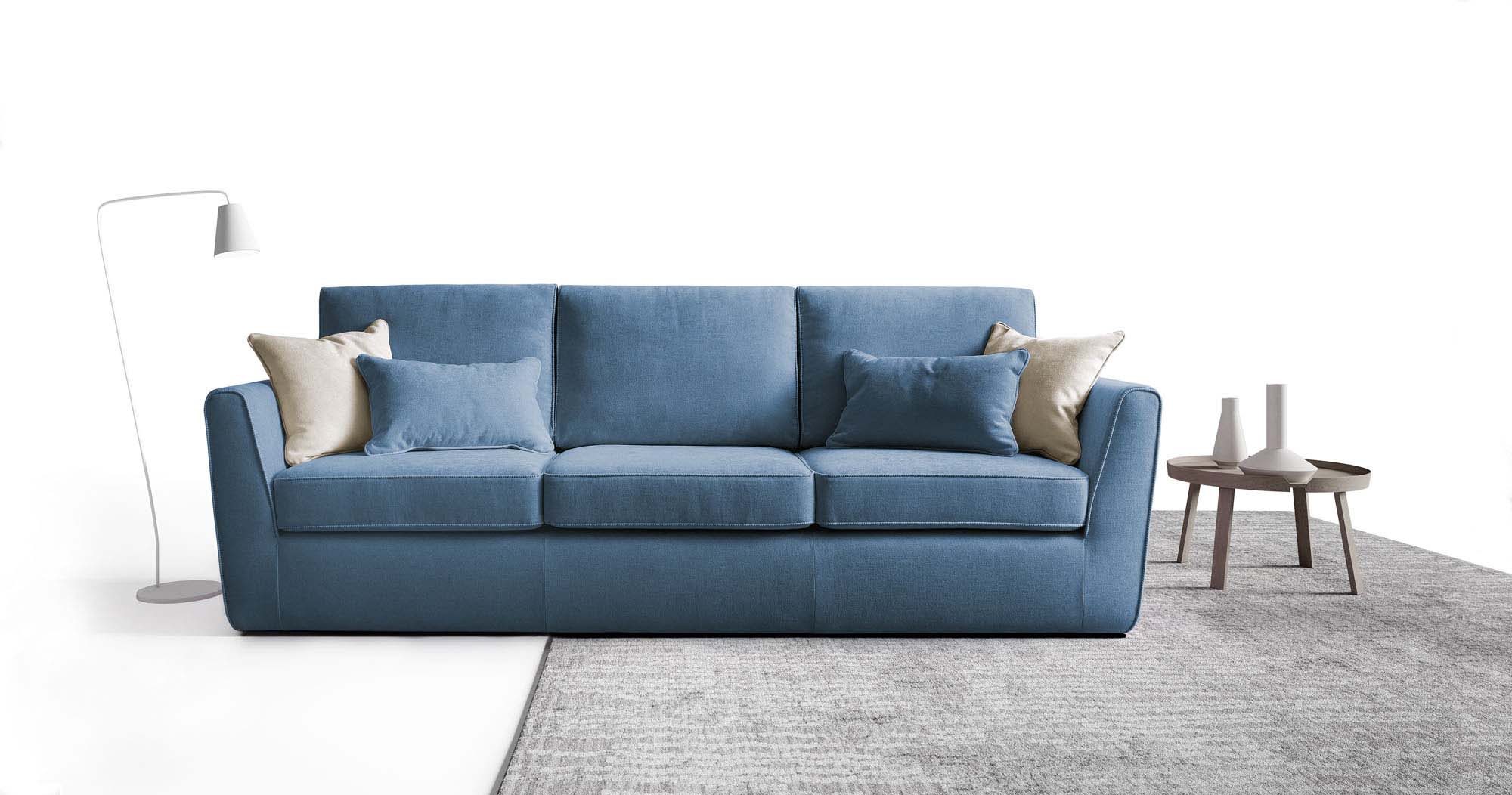 Three-seater linear sofa with removable and washable covering