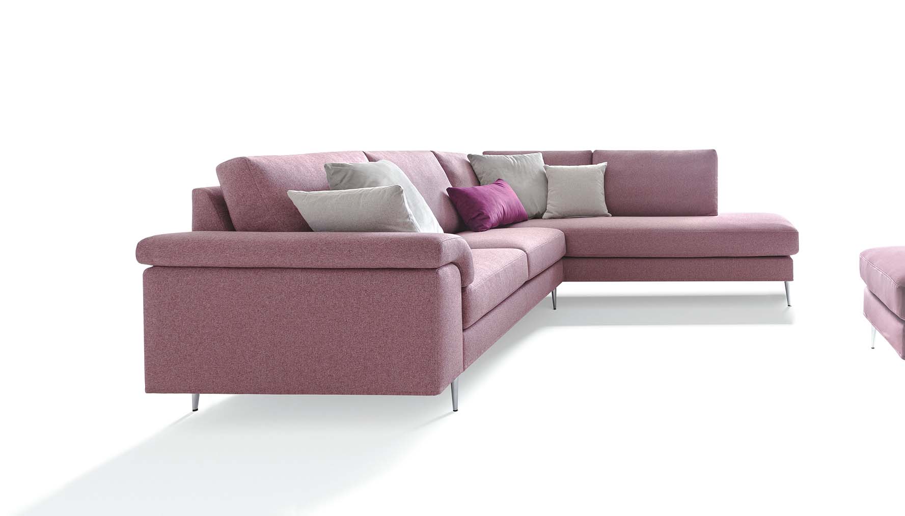 Side view of the sofa with slender structure and high feet