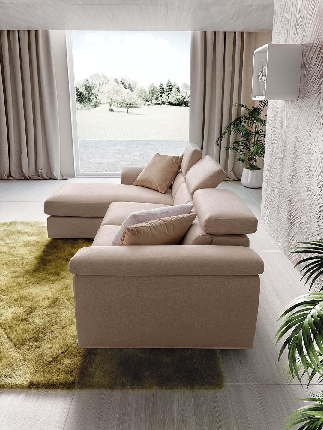 Side view of the Pieris sofa with headrests adjusted to different heights