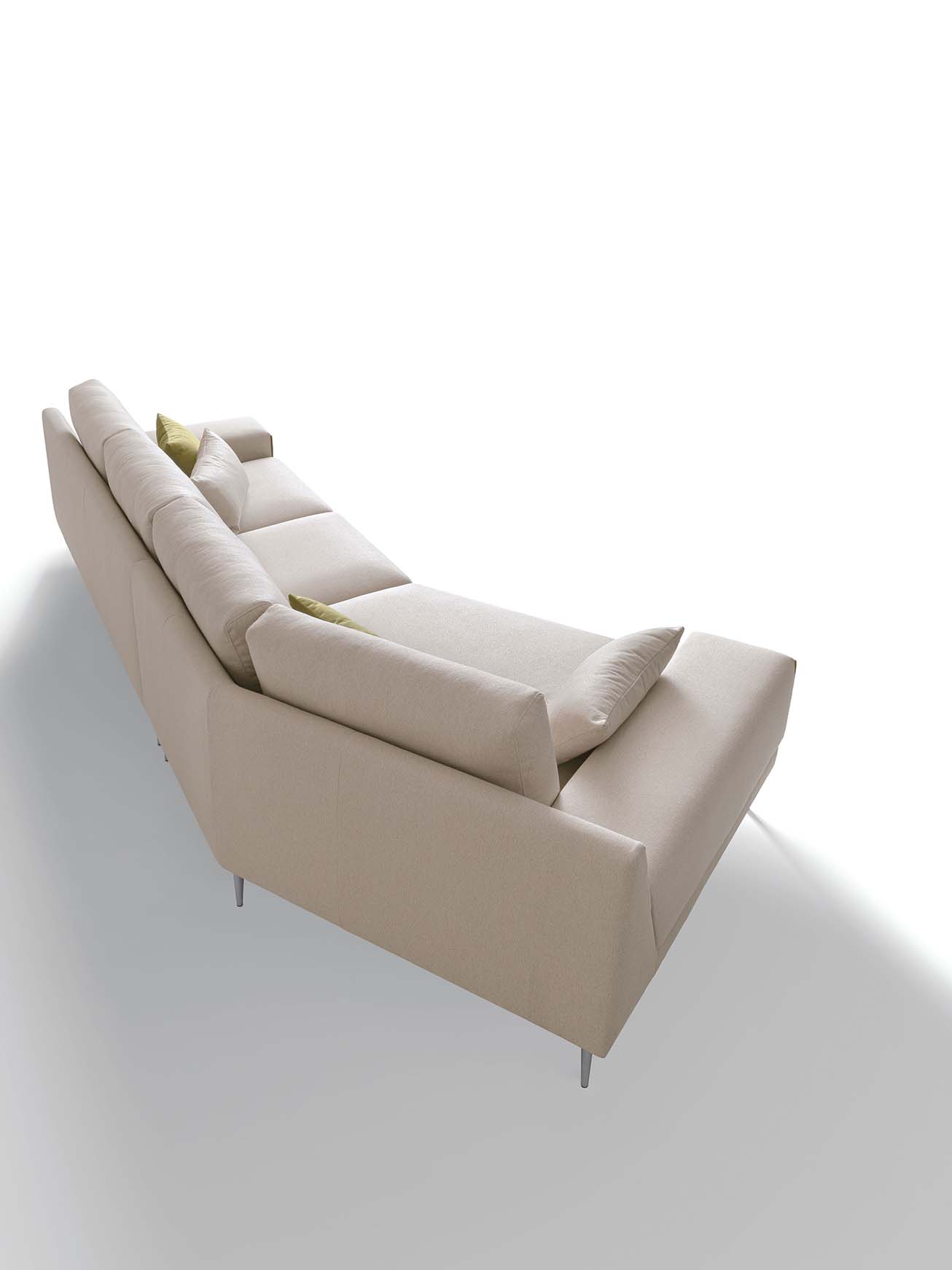 View from the back of an elegant modular sofa with an asymmetrical side section