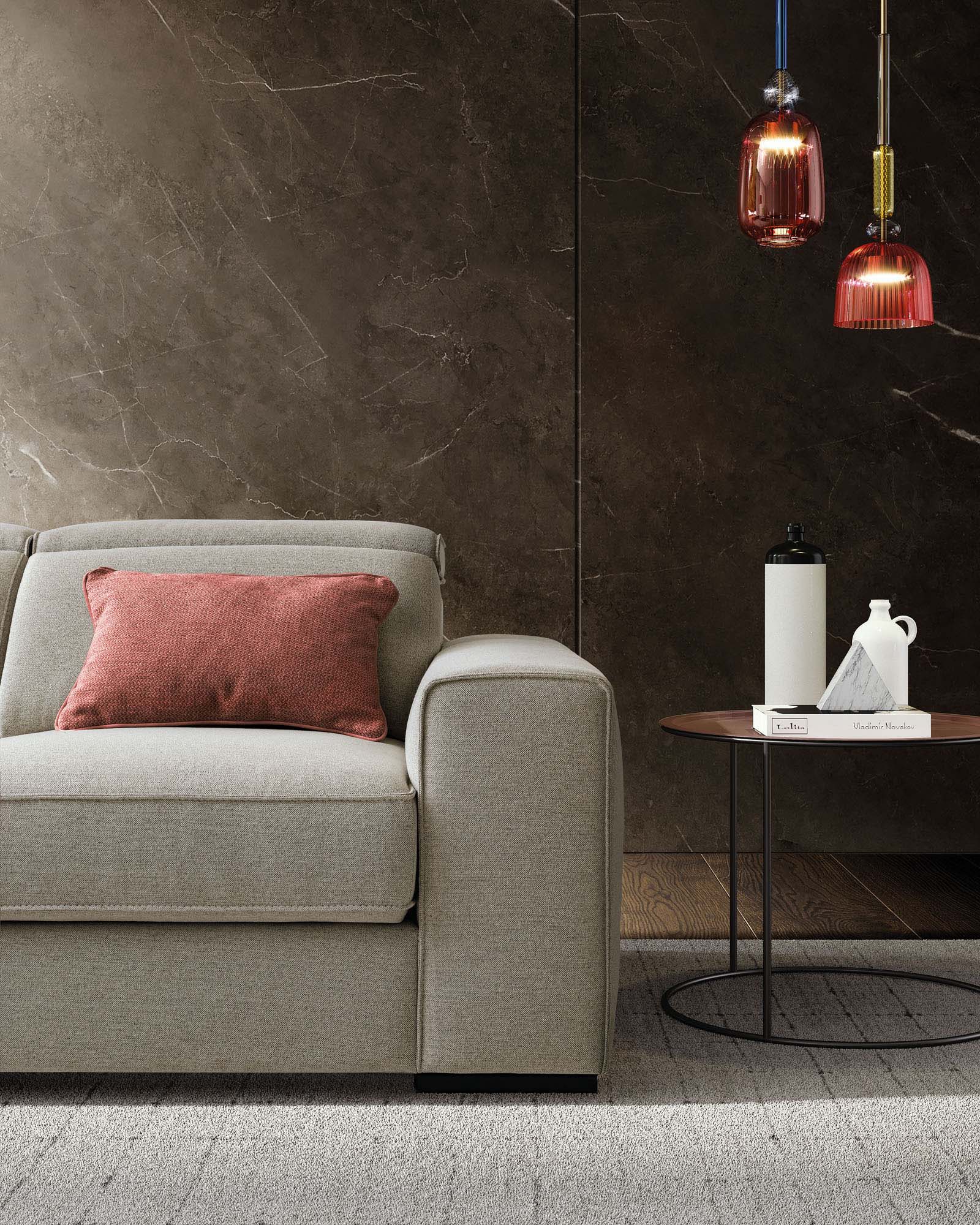 Detail of the seat and armrest of the Robert sofa
