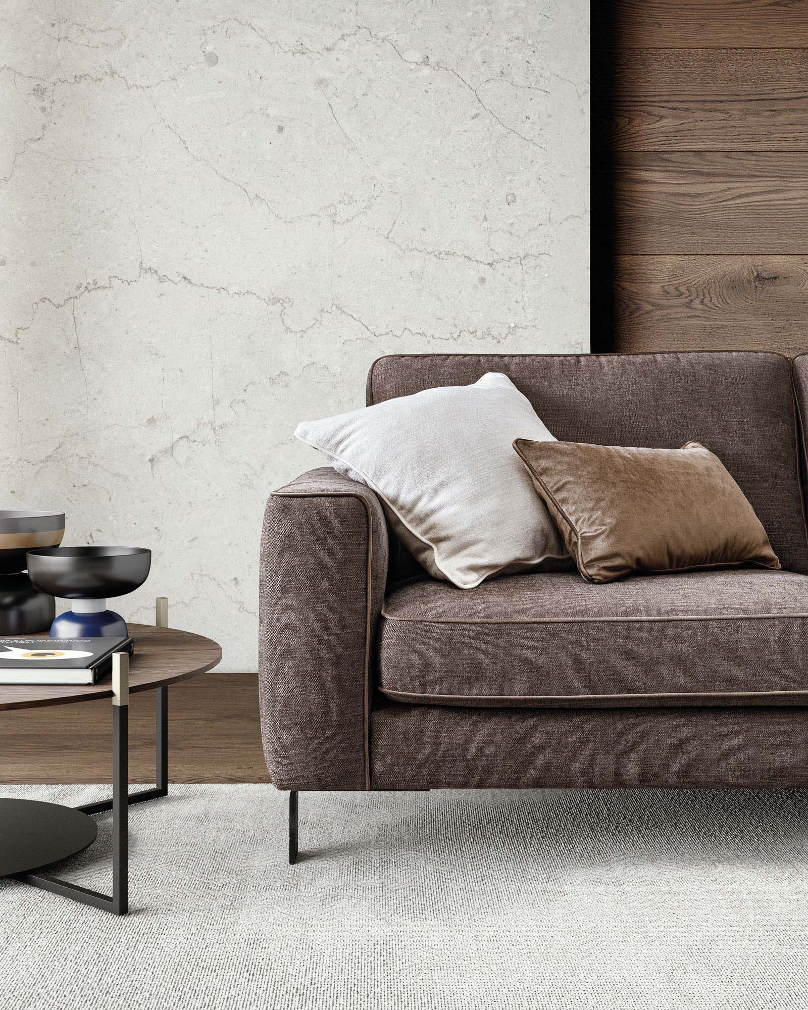 Dark brown sofa, elegant and refined