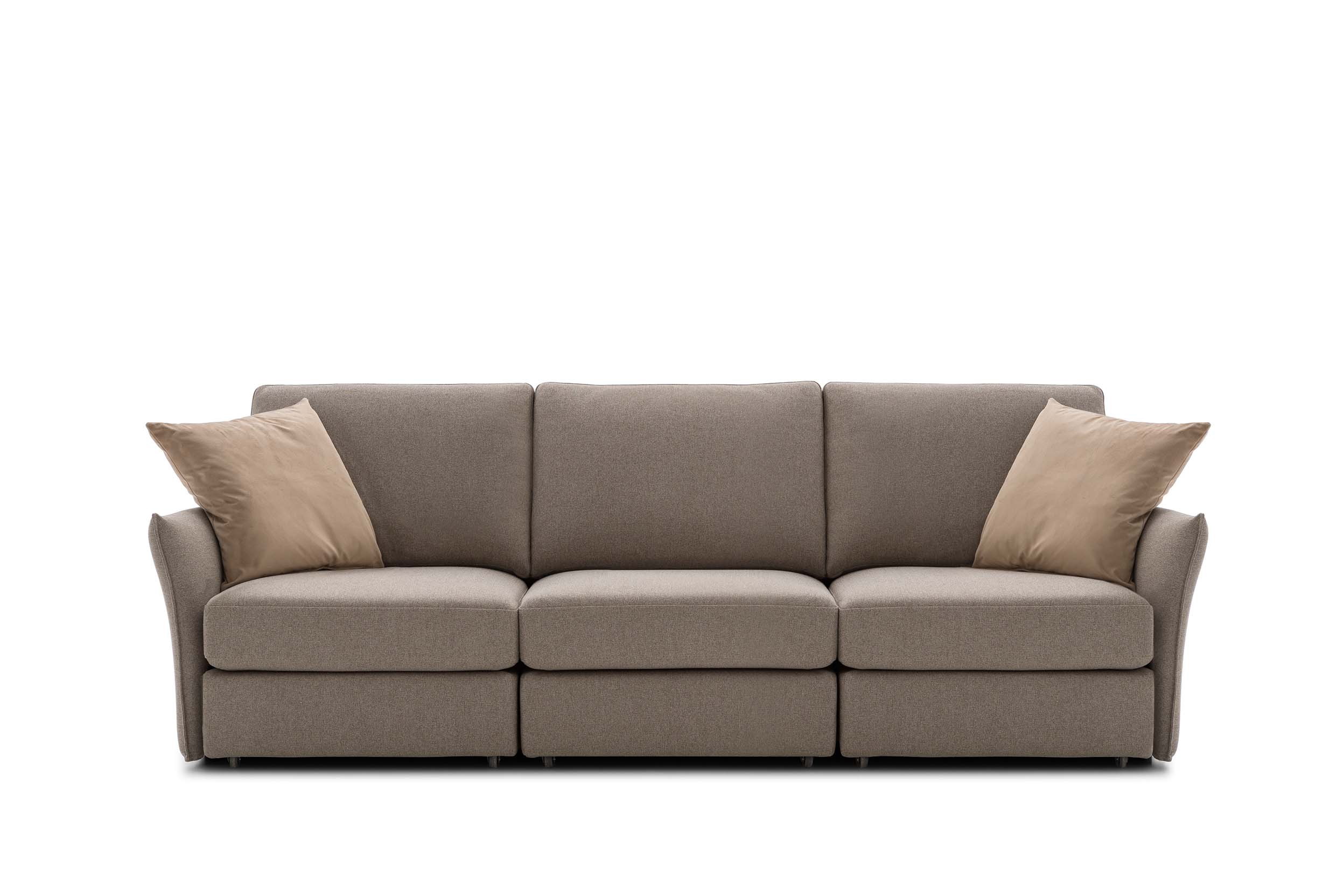 Three-seater sofa in removable and washable fabric with slender armrests and low feet to save space
