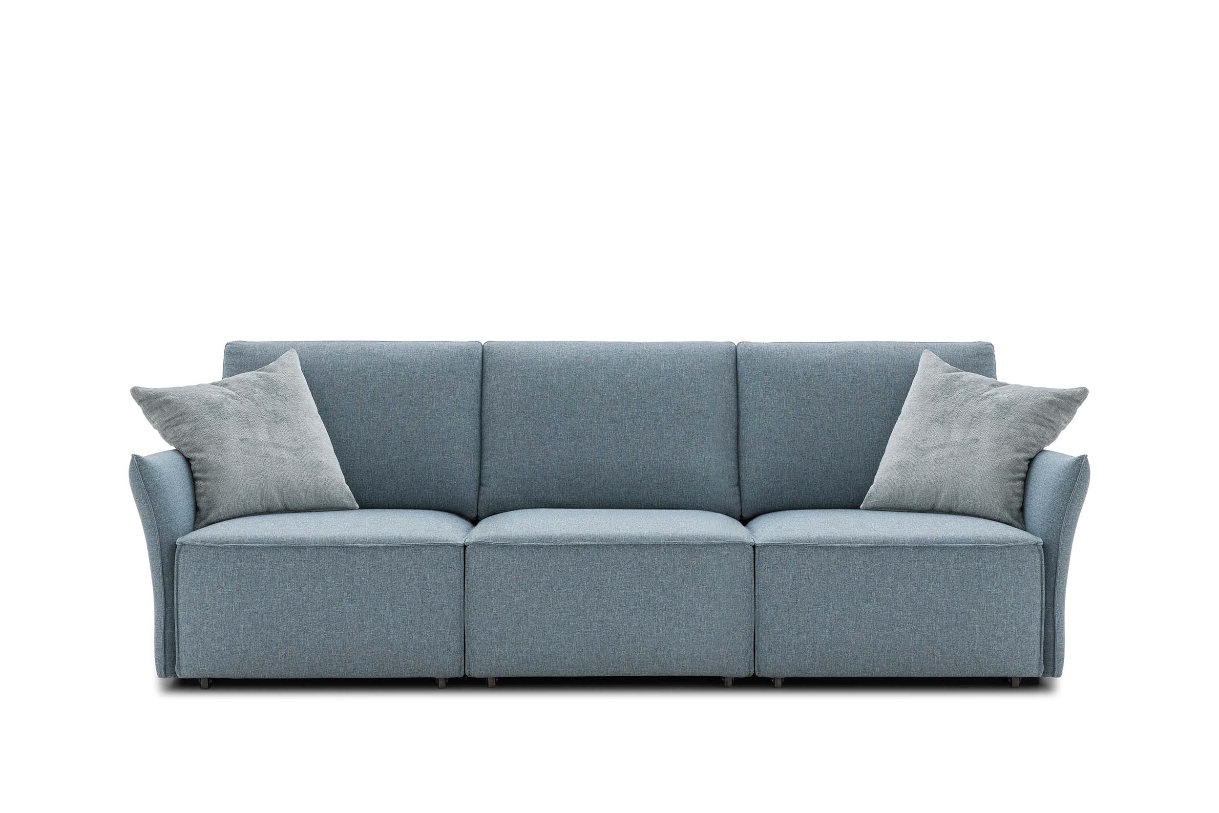 Linear sofa without headrest with a slender and fine armrest, yet sturdy and durable