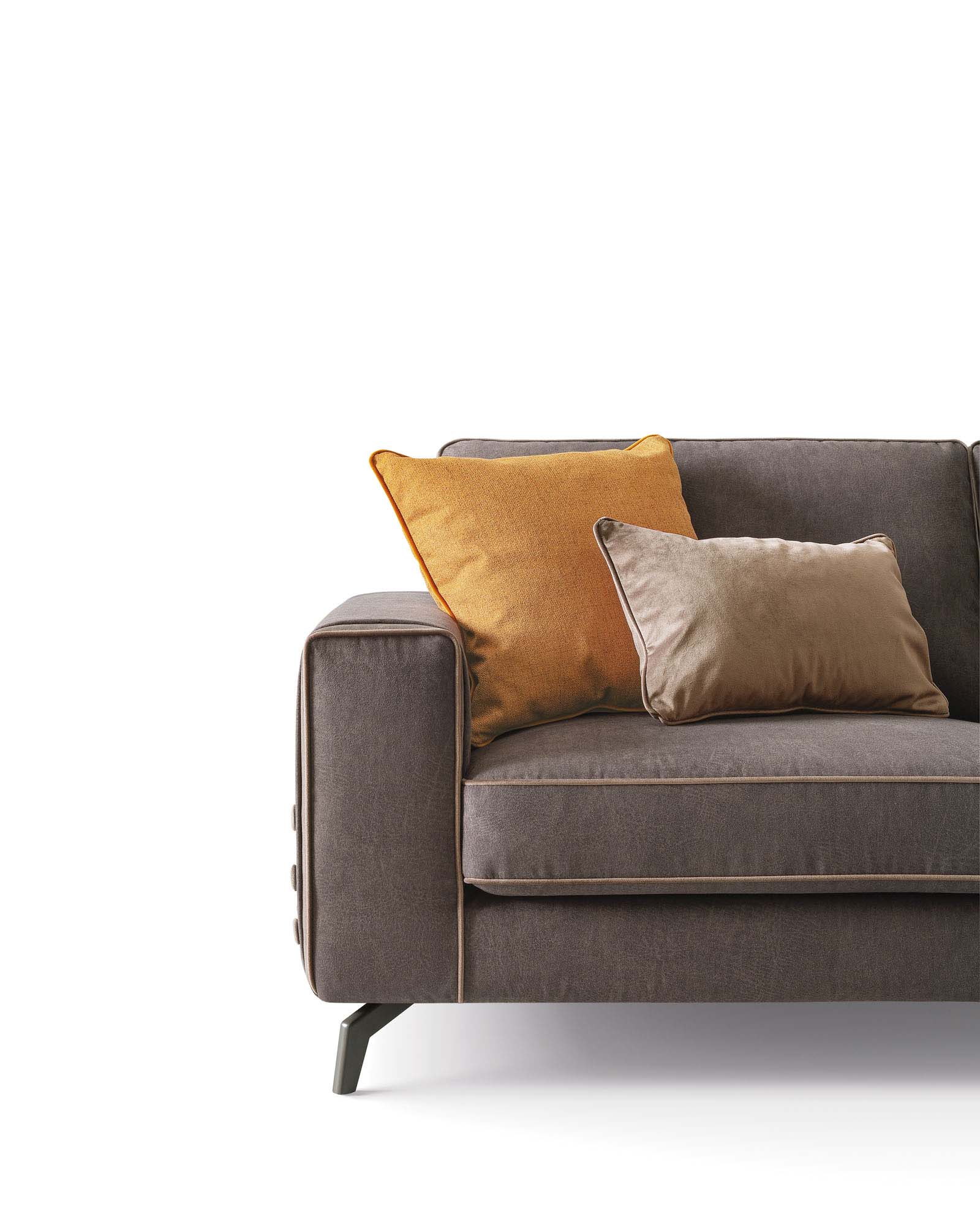 Sofa with modern legs and a comfortable seat.