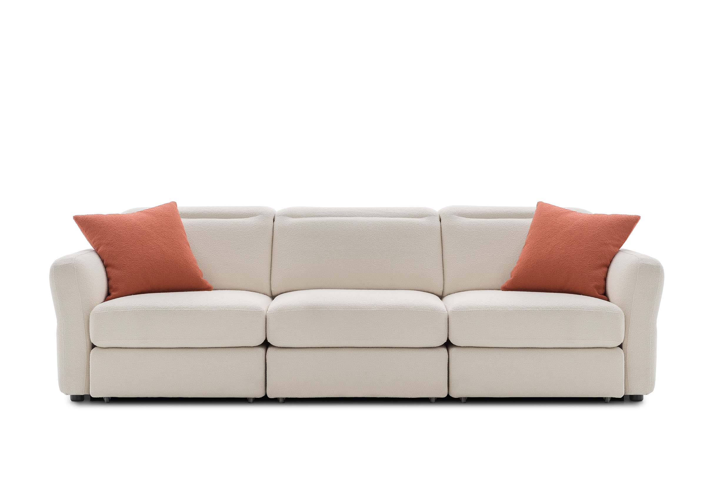 Modern sofa with adjustable headrests and Cio model armrests: slightly bent outwards.