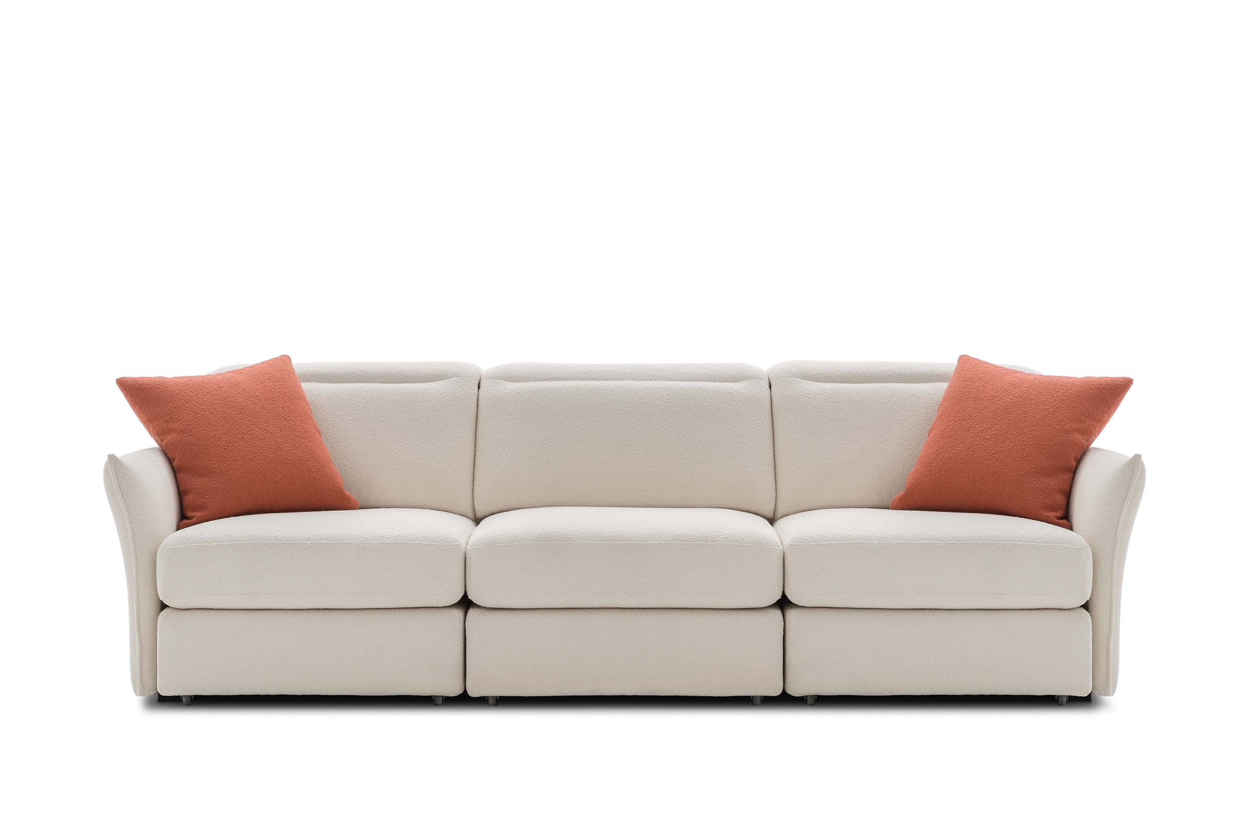 Thin armrests for a modern and space-saving sofa. White fabric sofa Dandy 003 LeComfort.