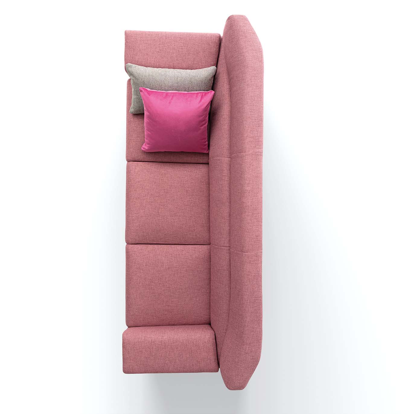 Zenith view of the Trick sofa: square and compact dimensions