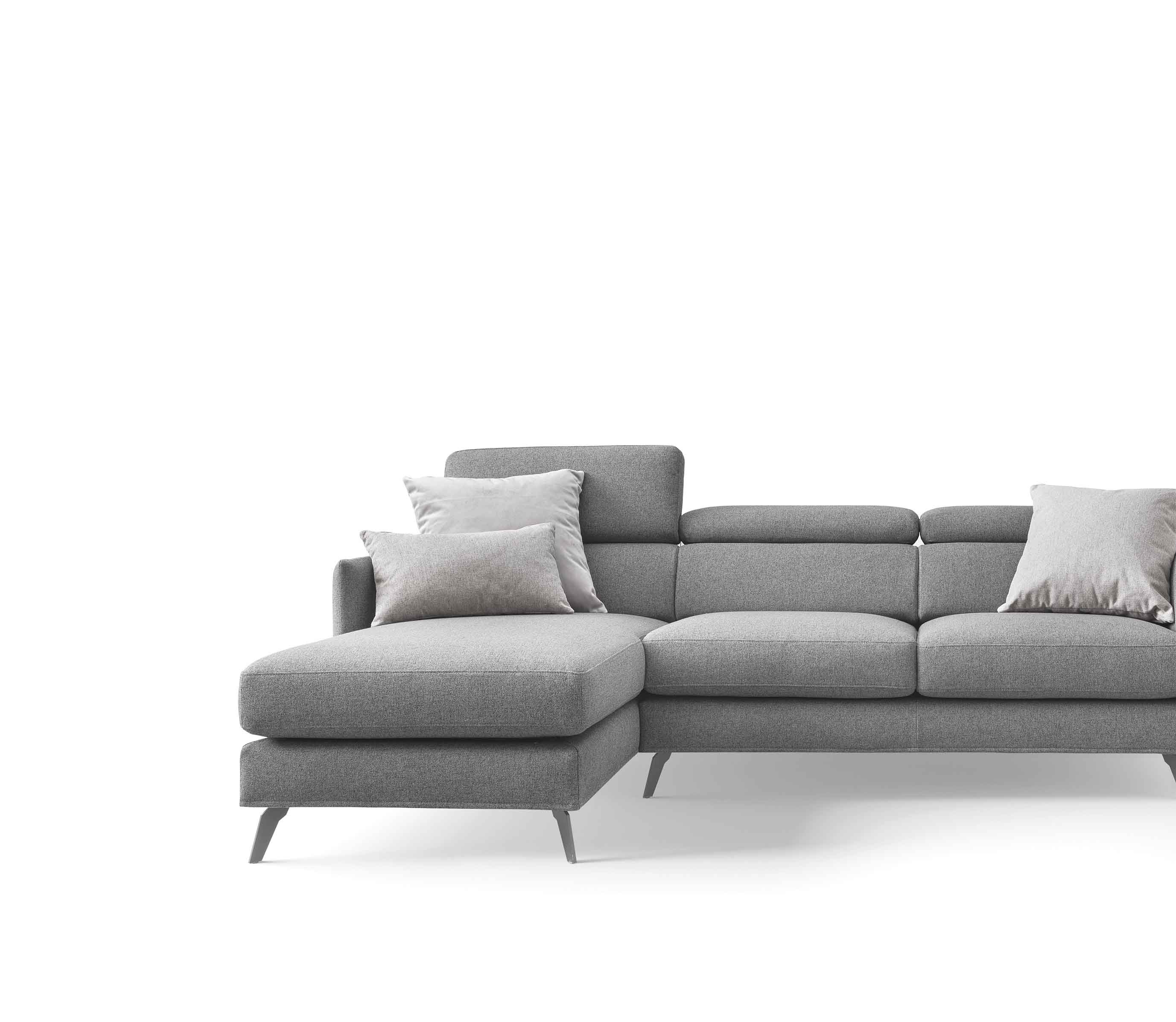 Modern grey fabric sofa with chaise longue