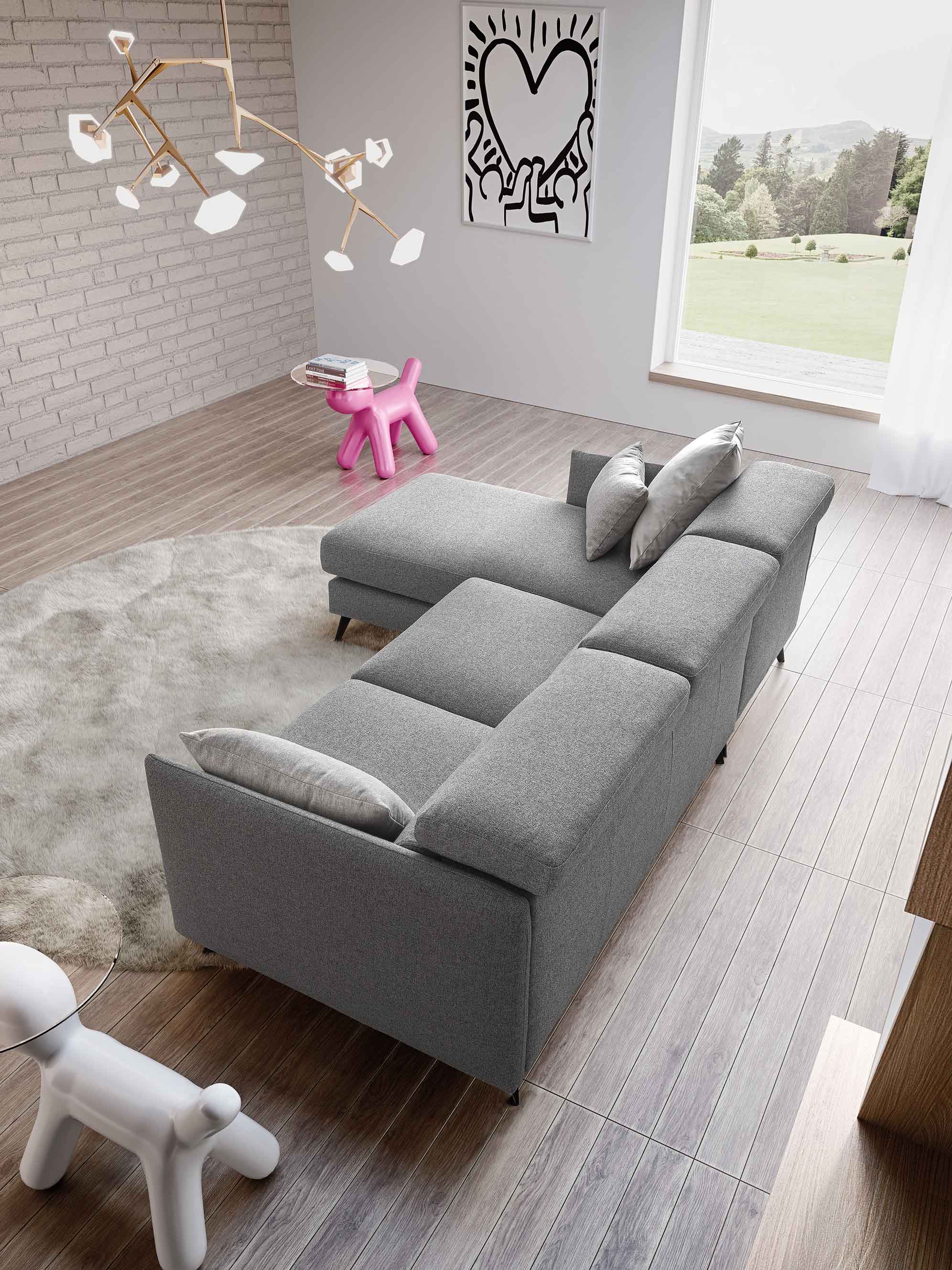 Sofa with adjustable headrests and slender frame