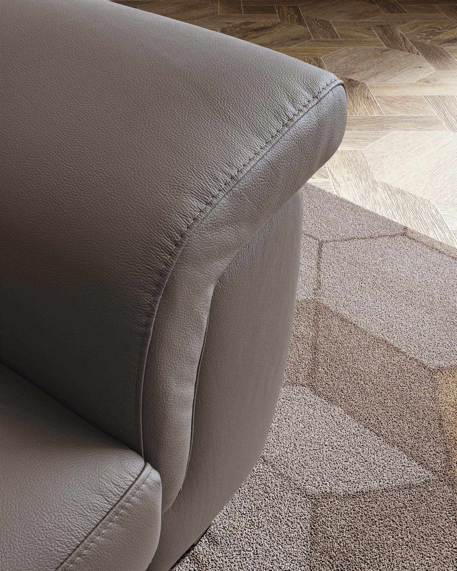 Close-up of the leather armrest