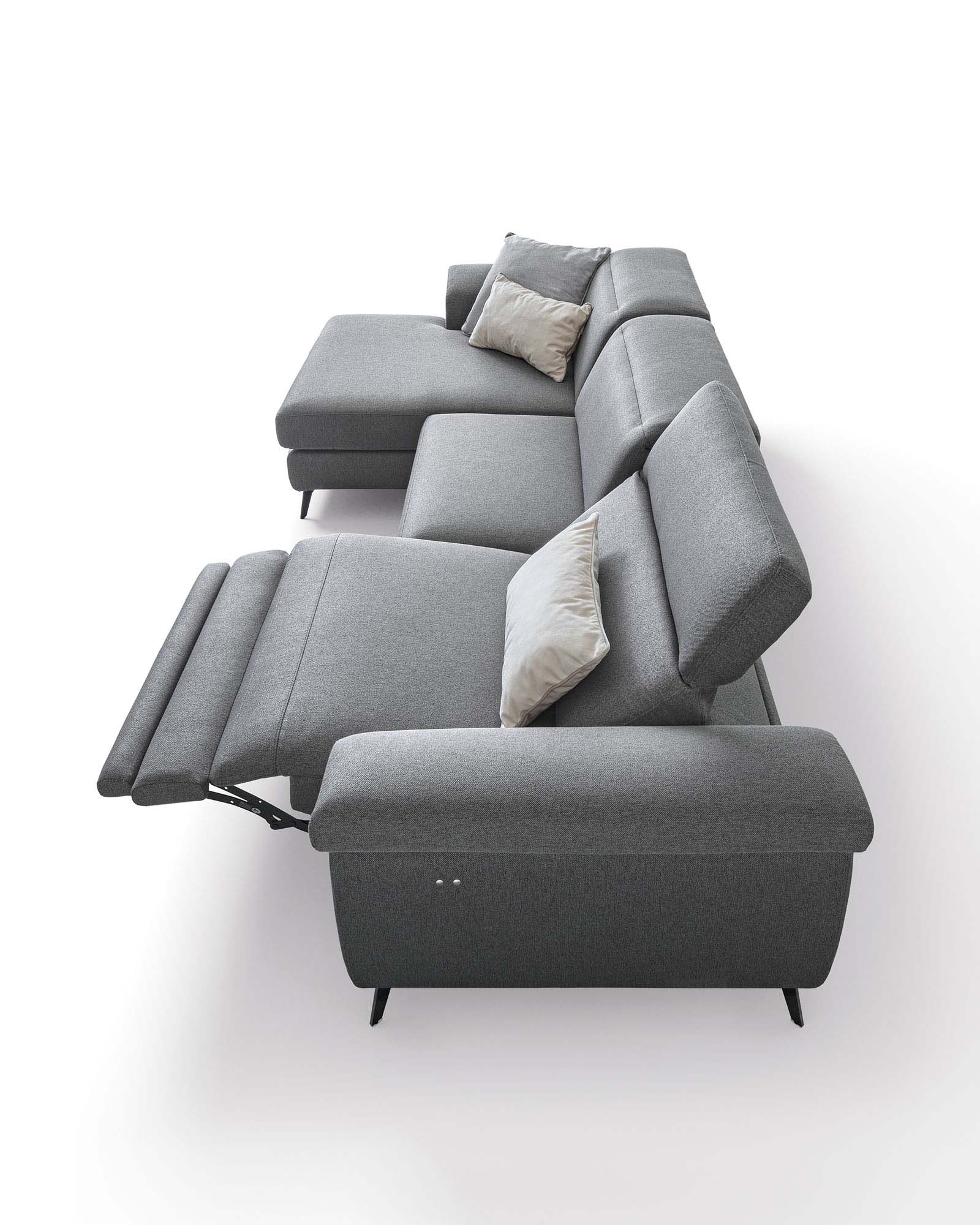 Gray fabric sofa with electric recliner mechanism